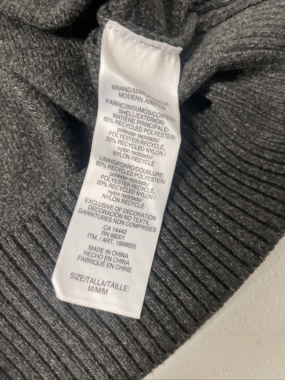 MODERN AMBITION Mens Full Zip Hooded Sweater Hoodie Jacket DARK GRAY MEDIUM