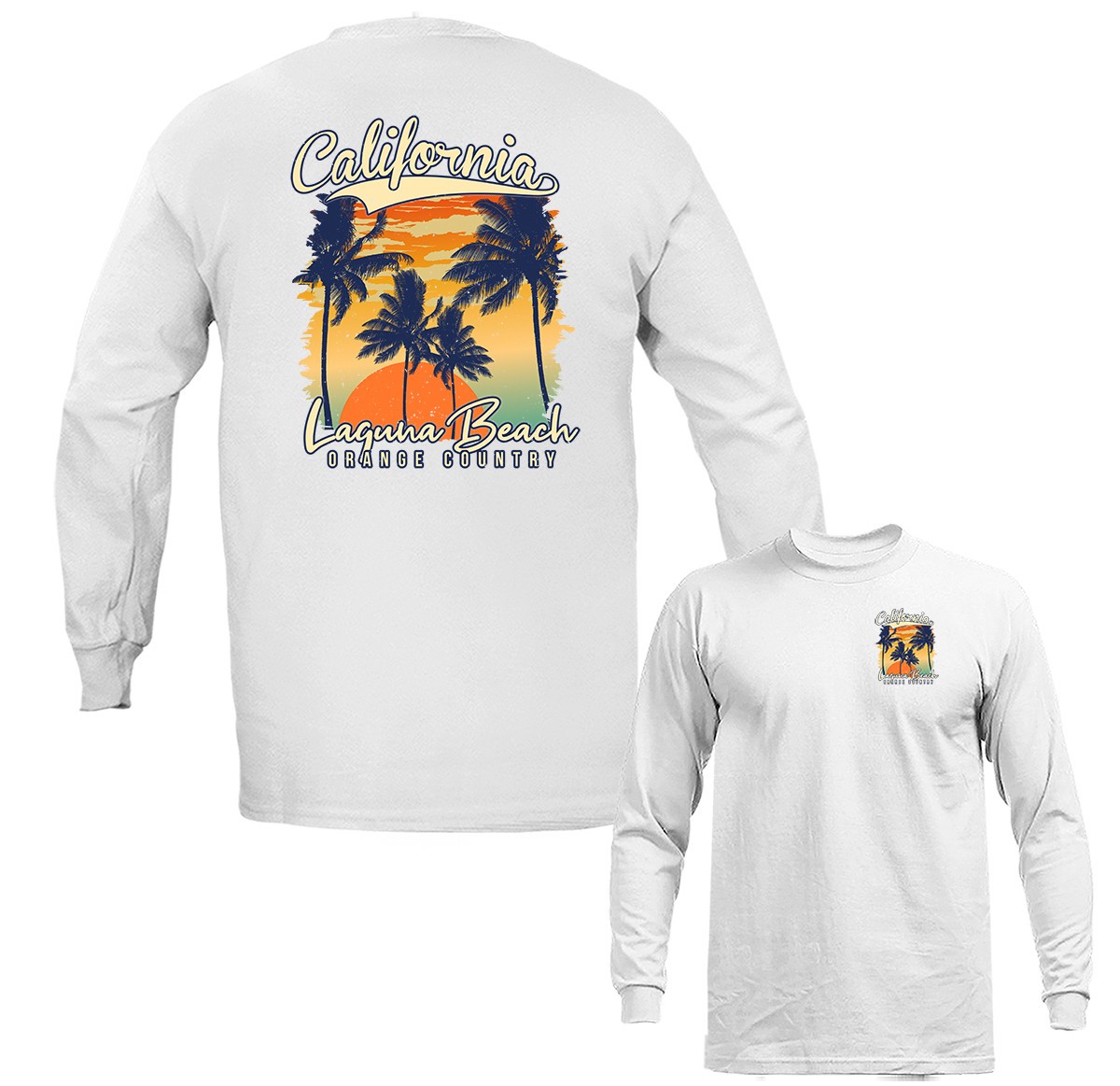 Laguna Beach California Palm Tree Sunset Retro Beach Long Sleeve T-Shirt