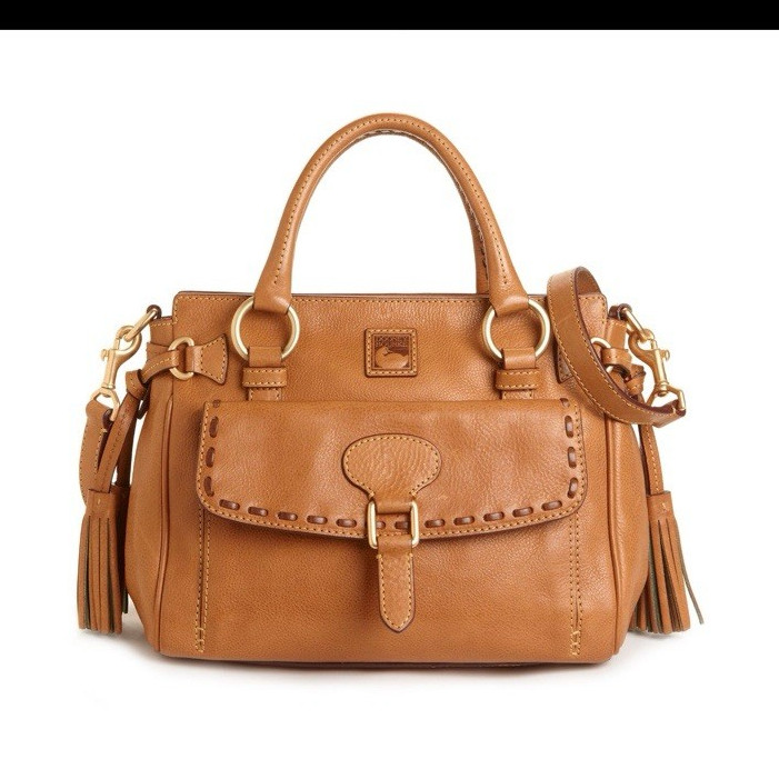 Dooney & Bourke Brown Pebbled Satchel Top Handle Zip Tassel Gold Hardware