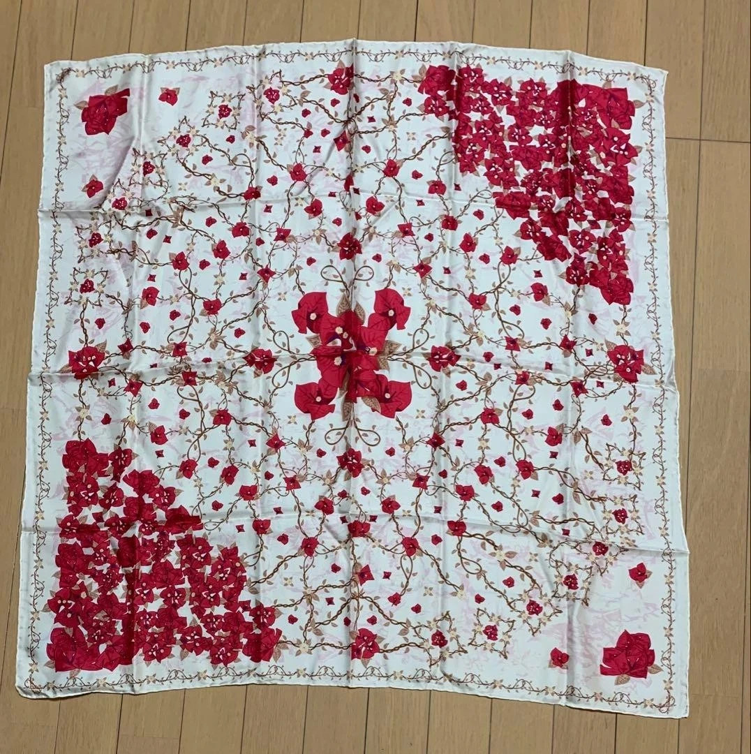 Pineda Covalin Unused Silk Scarf Floral White Red 82×82 cm