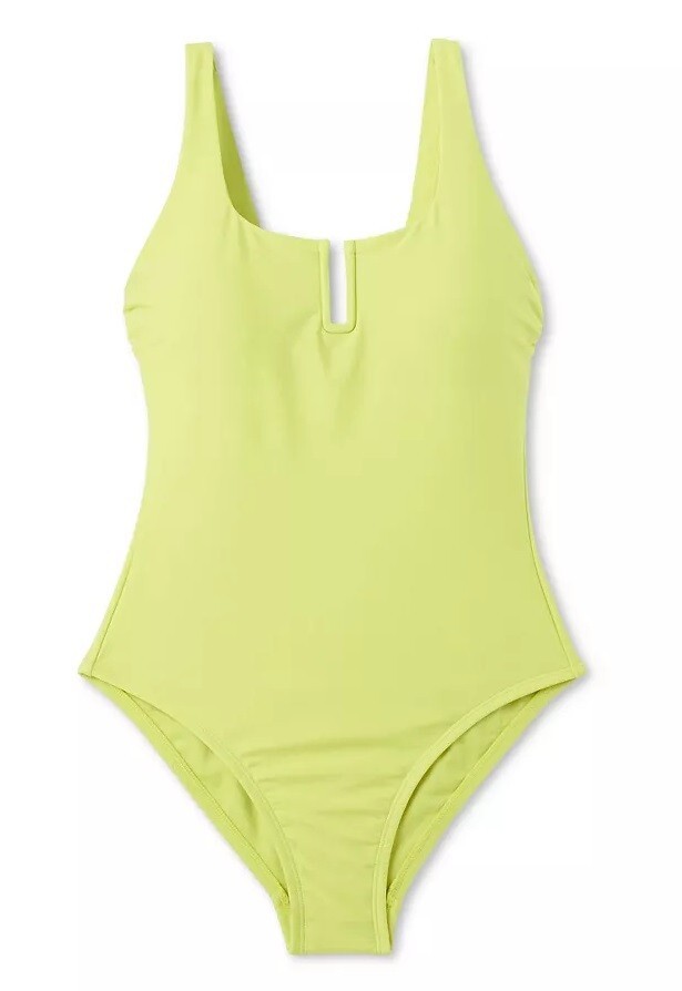 Kona Sol Neon Green U Wire Neckline & Tummy Control 1 Pc Swimsuit — Size Small