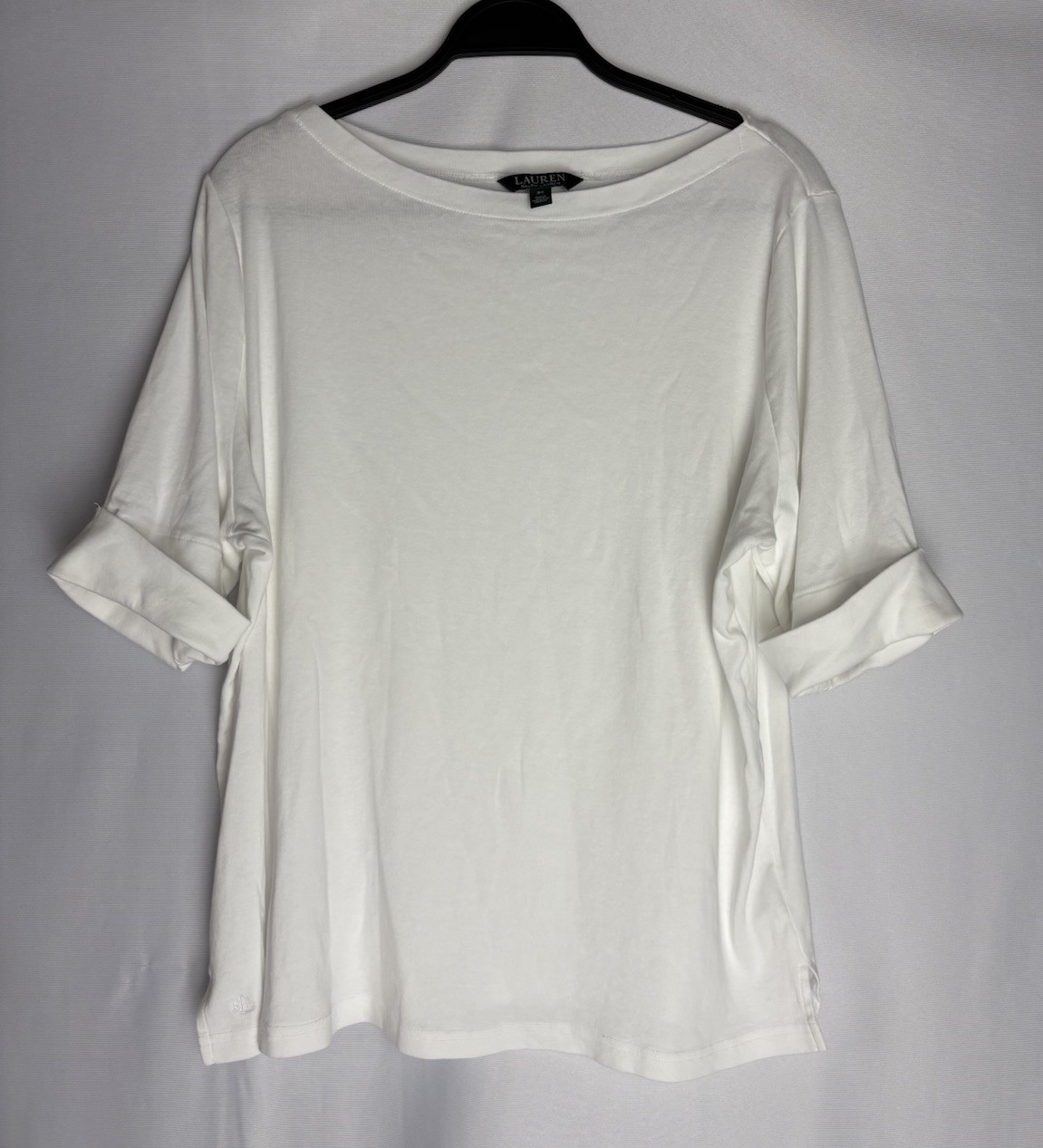 Lauren Ralph Lauren Top Womens 3X White Cotton Knit Short Sleeve Minimalist