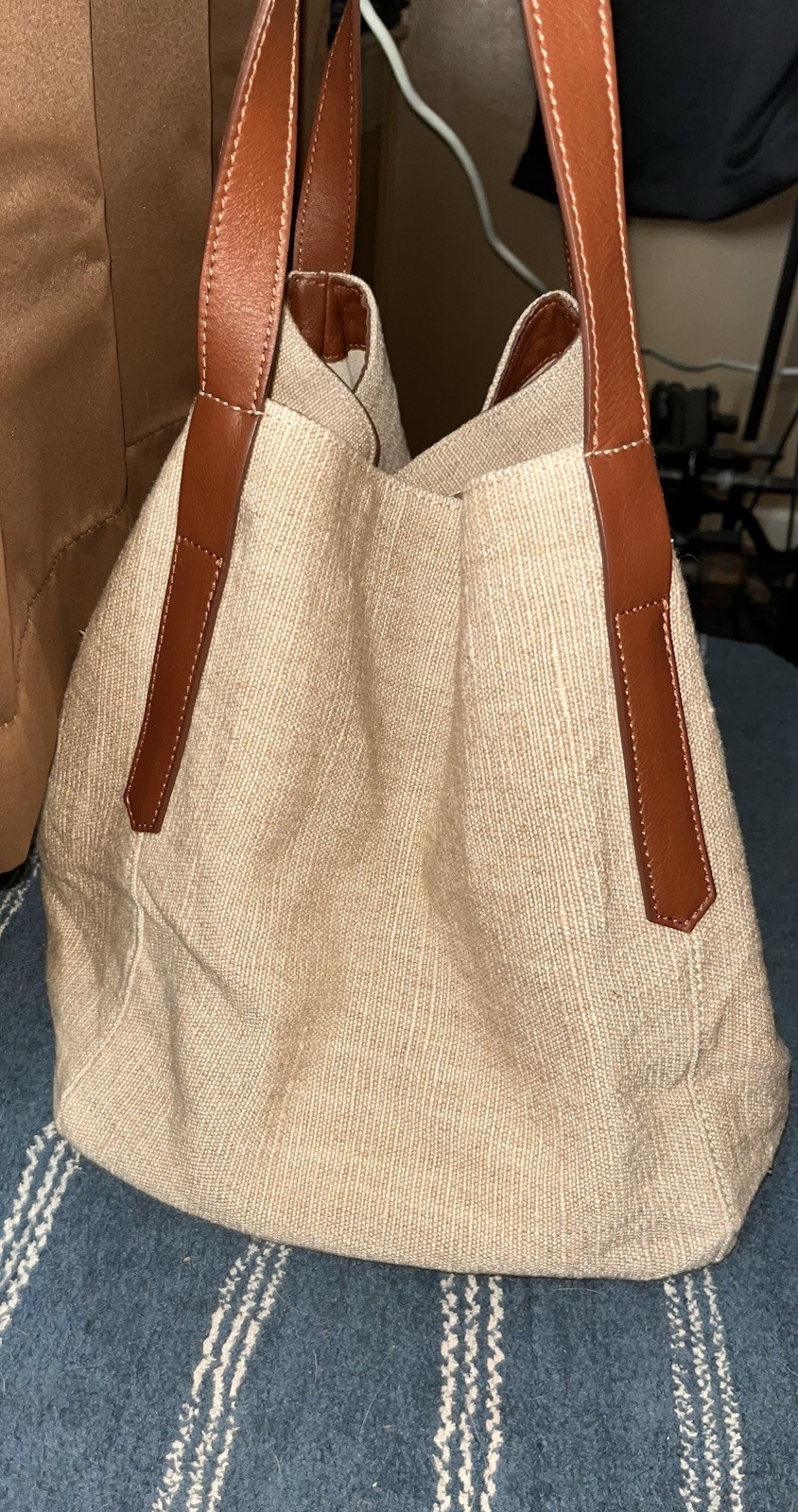 Mark & Graham Italian Linen Genuine Leather Tote Bag Made in Italy Monogram MSH