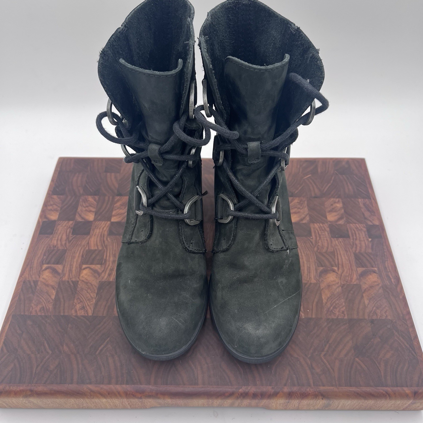 Sorel Women Joan of Arctic Wedge Waterproof Suede Boots Size 6.5 Olive Lace Up