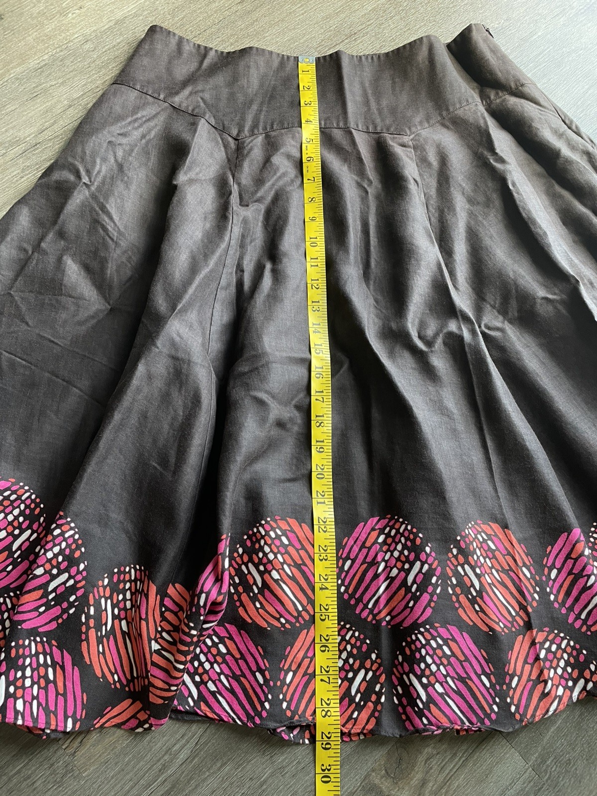 Madison Womens Brown Flowy A Line Midi Skirt 16 Boho Artsy Abstract Circle Print