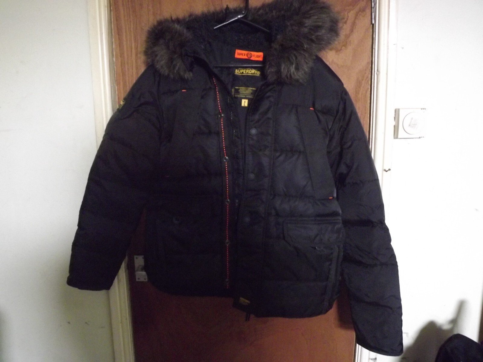 SUPERDRY FLIGHT HOODED BLACK JACKET SIZE XL (SEE ITEM DESCRIPTION)