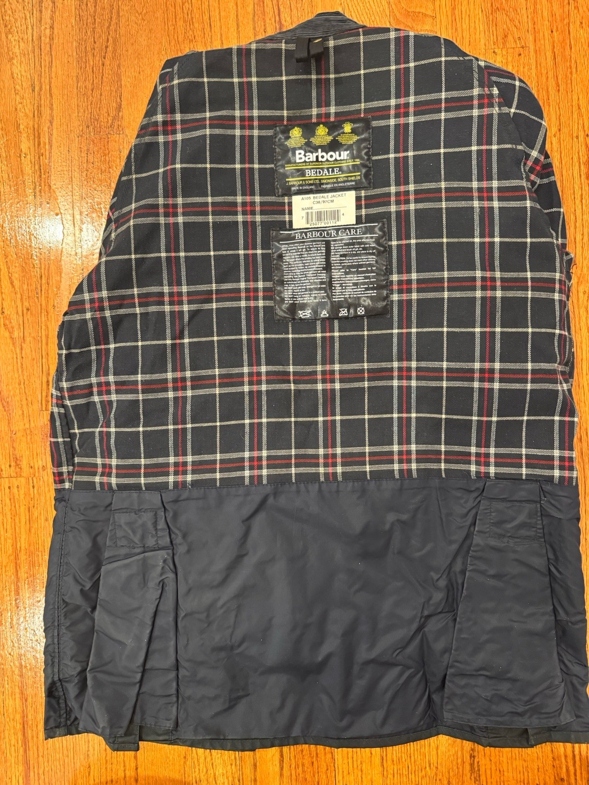 Barbour Bedale A105 Men’s Navy/Black Waxed Jacket Size 38 Lined Pockets