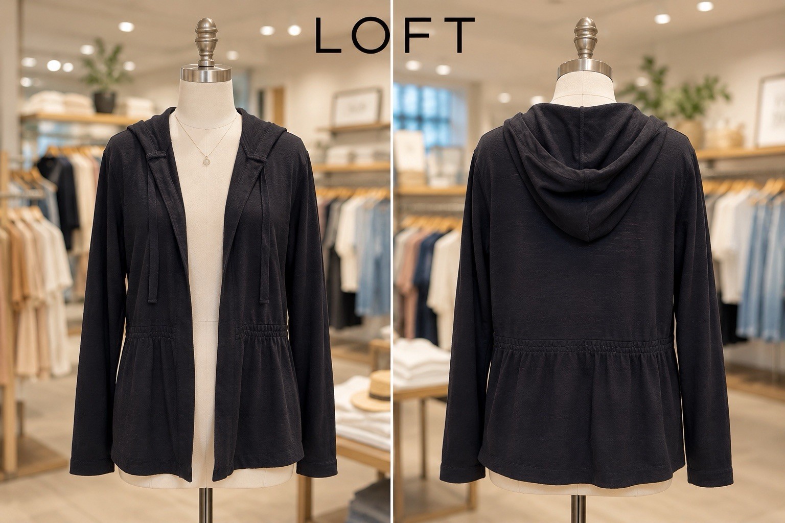 Y2K LOFT Navy Blue 💯Cotton Hooded Cardigan Size S Preppy Casual Cozy