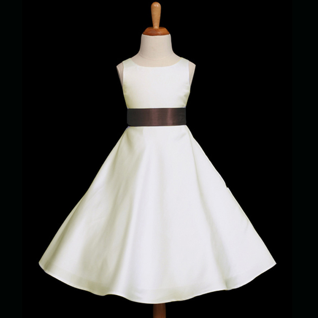 IVORY/BROWN A-LINE BRIDESMAIDS GOWN FLOWER GIRL DRESS 12-18M 2 4 6 8 10 12 14 16