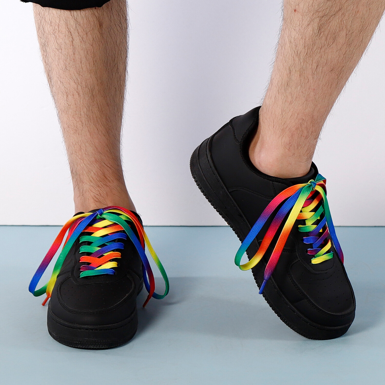 2Pair 24 36 45 63 72 Inch Flat Shoelaces Replacement for Sneakers Boots Rainbow