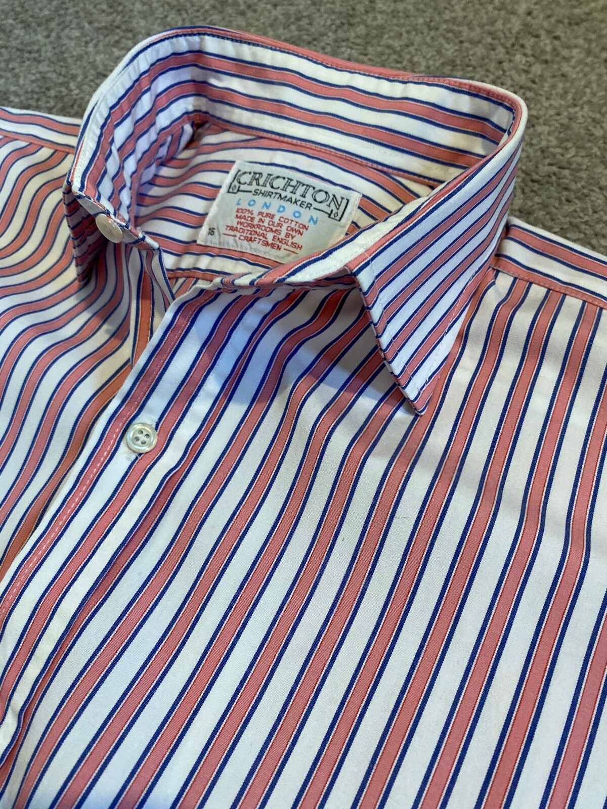 GORGEOUS CRICHTON LONDON PINK / BLUE STRIPE DOUBLE CUFF CITY SHIRT 16