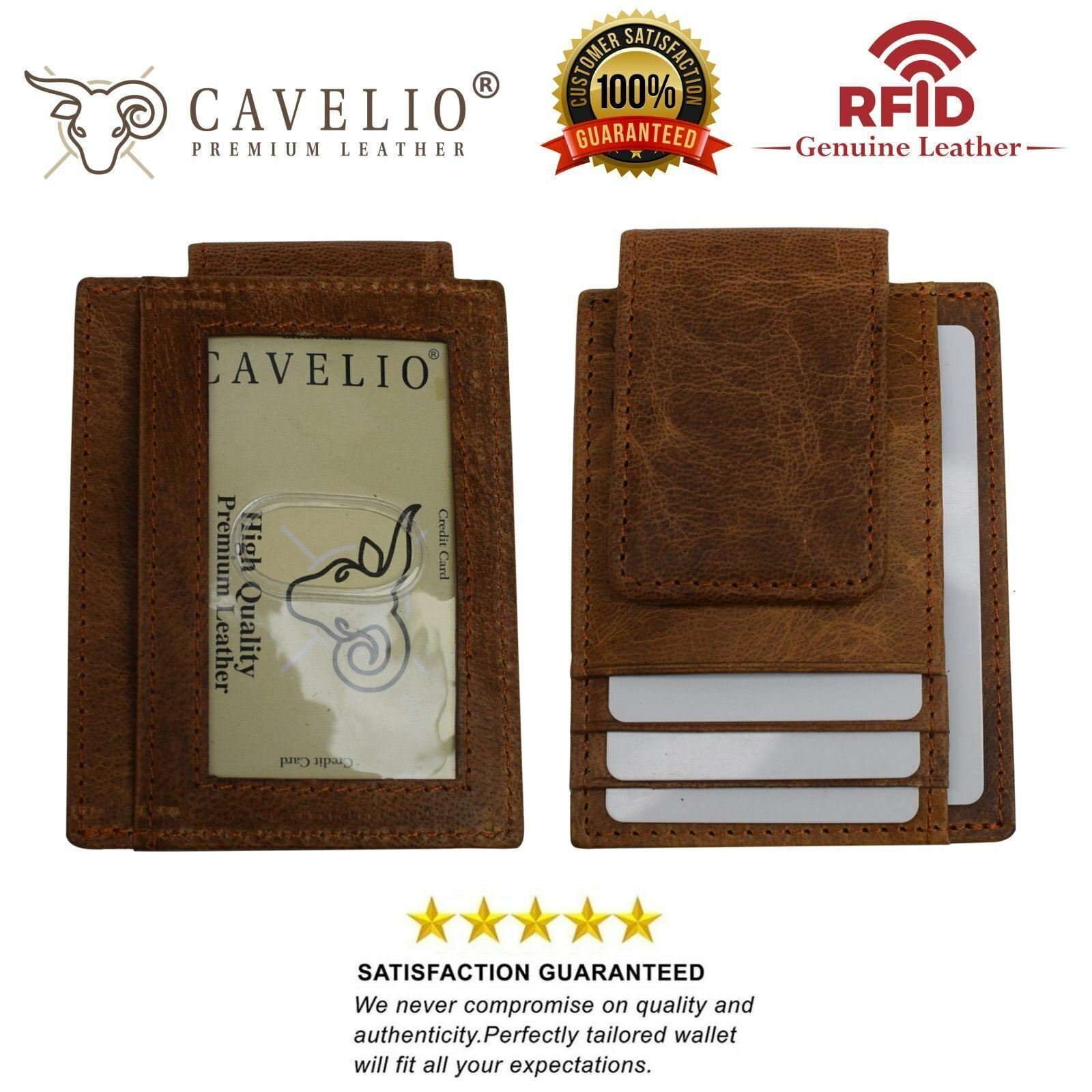Money Clip Leather Wallet For Men Slim Front Pocket RFID Blocking with Super Str