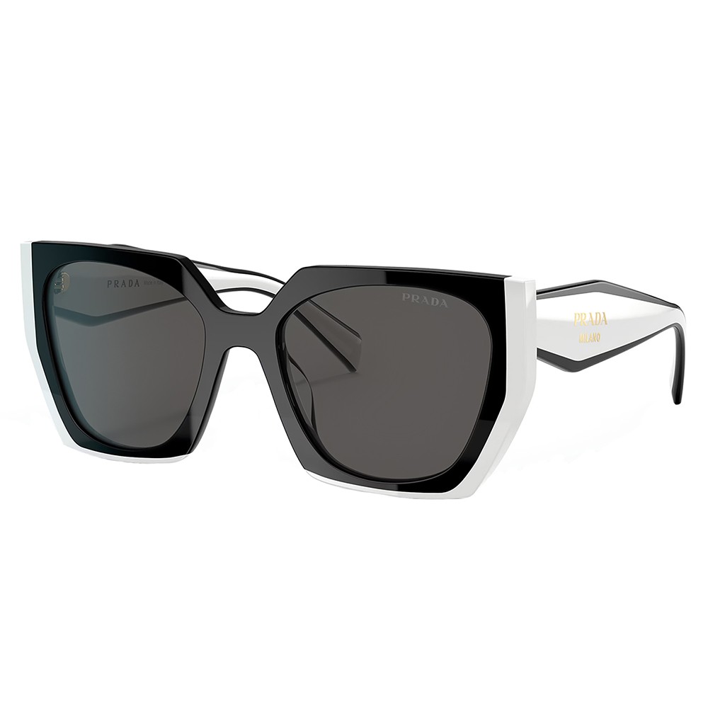 Prada PR 15WS 09Q5S0 Black/Talc Plastic Rectangle Sunglasses Grey Lens