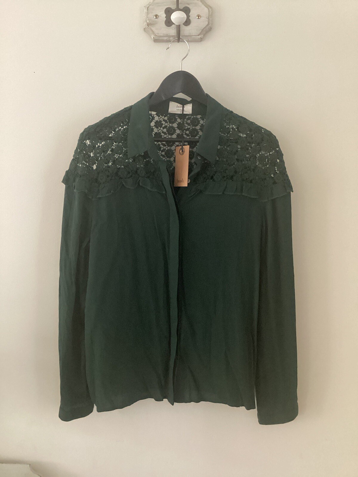 Hush Blouse, UK 12, Dark Green (Pine) Brooklyn Lace Blouse, BNWT