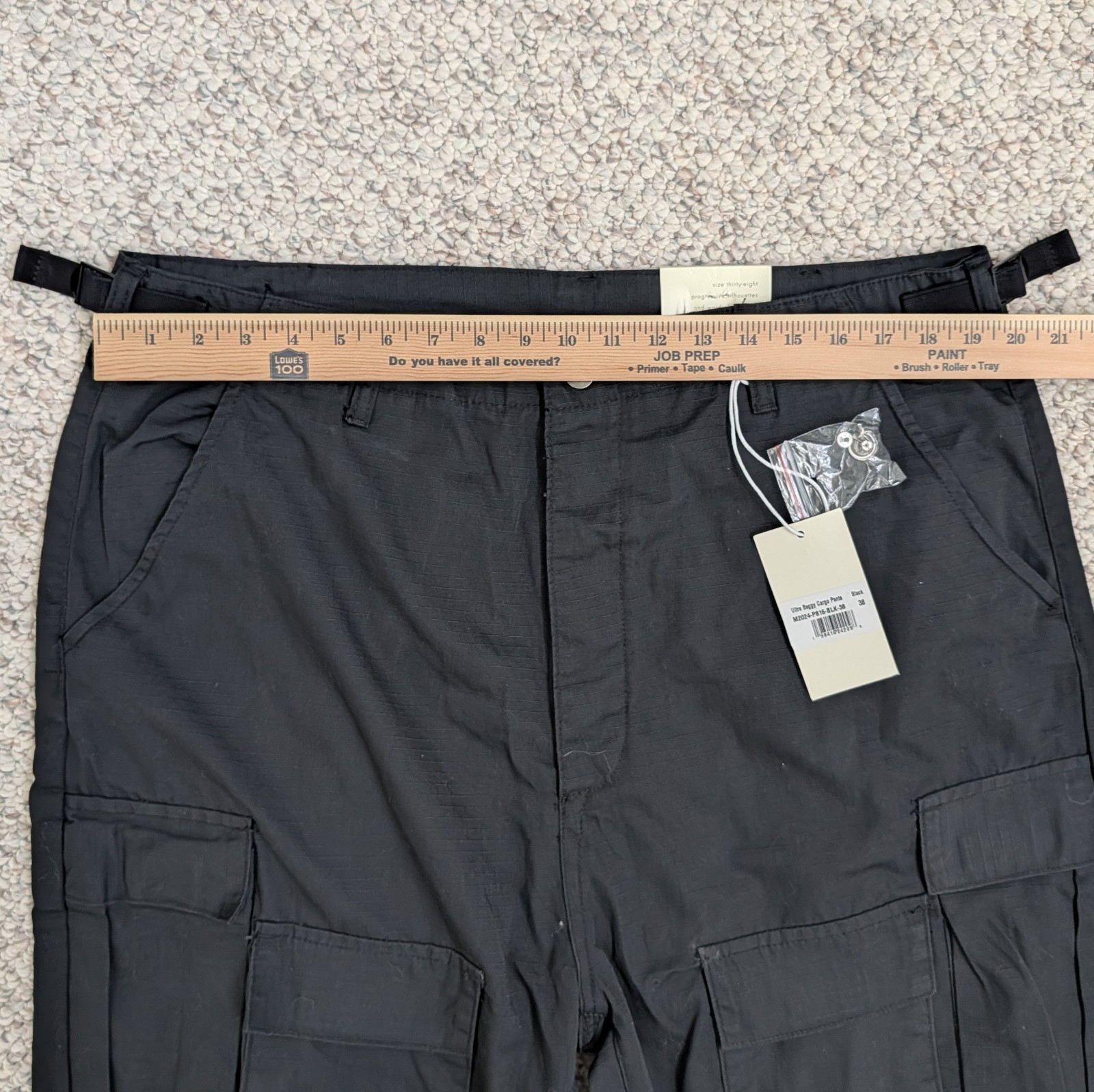 NWT Mnml Pants Men 38×33 Black Cargo Ultra Baggy Vintage Ripstop Skater