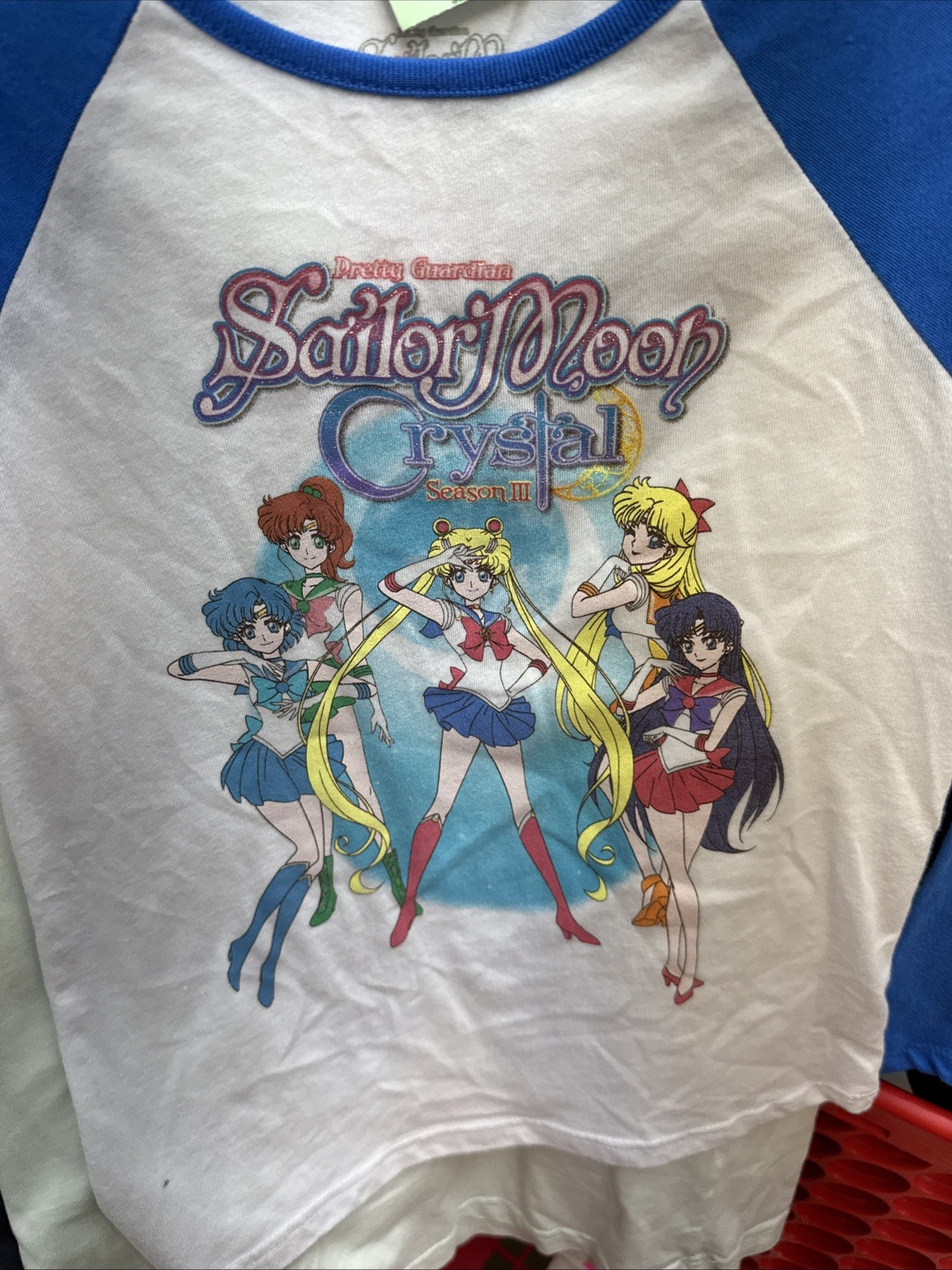 Sailor Moon Crystal Season III Baseball Tee Kawaii Anime Blue White Medium 90’s
