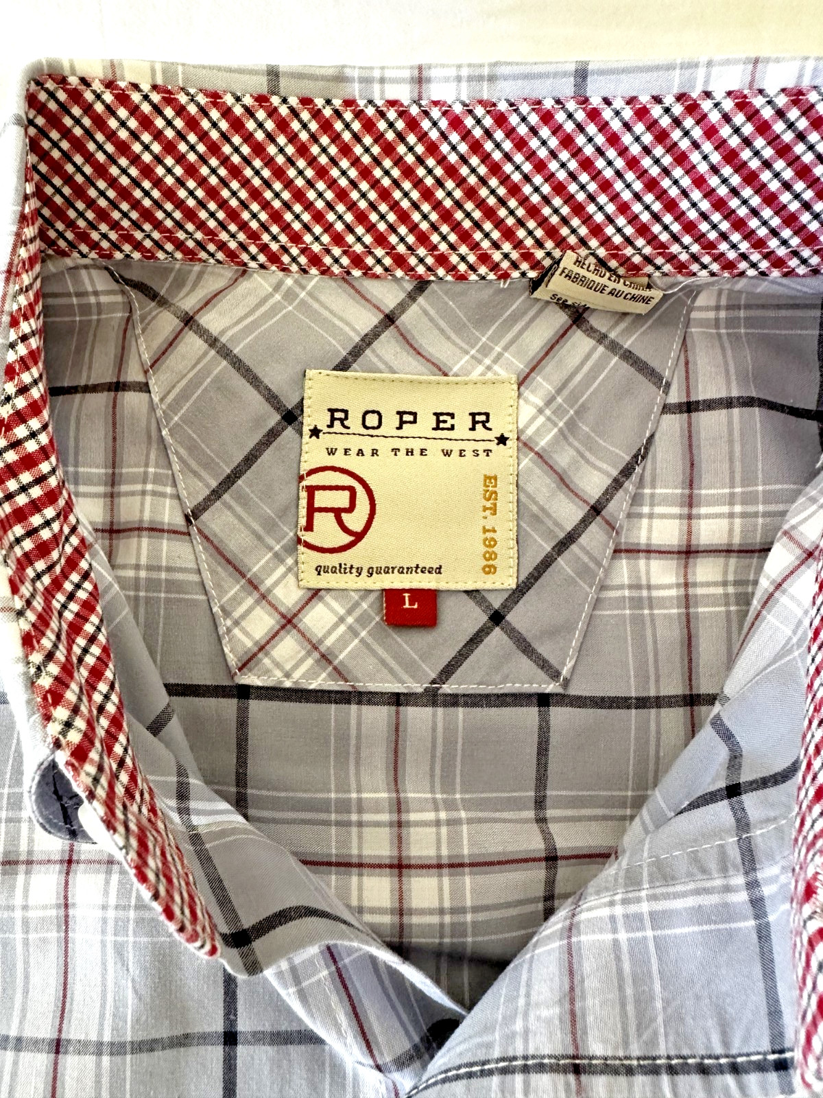 Roper Mens Western Shirt Size L Long Sleeve Button Down Gray Plaid Cowboy