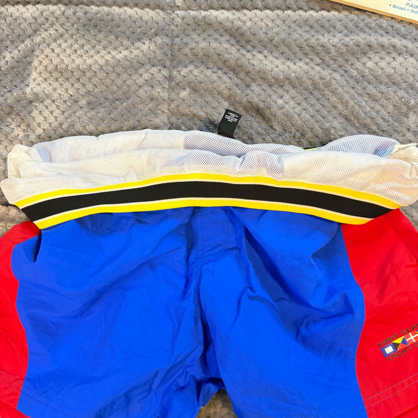 Forever 21 Men XL Swim Trunks Blue Red Colorblock First Class Yacht Club Shorts