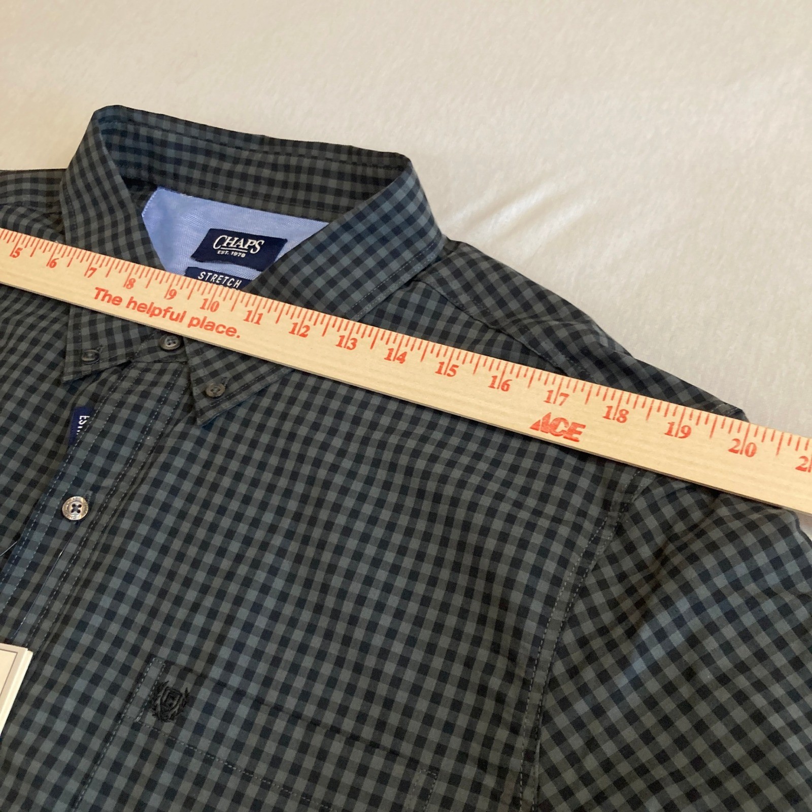 NEW Chaps Mens 2XL Graphite Gingham Stretch Easy Care Button Down Shirt NWT