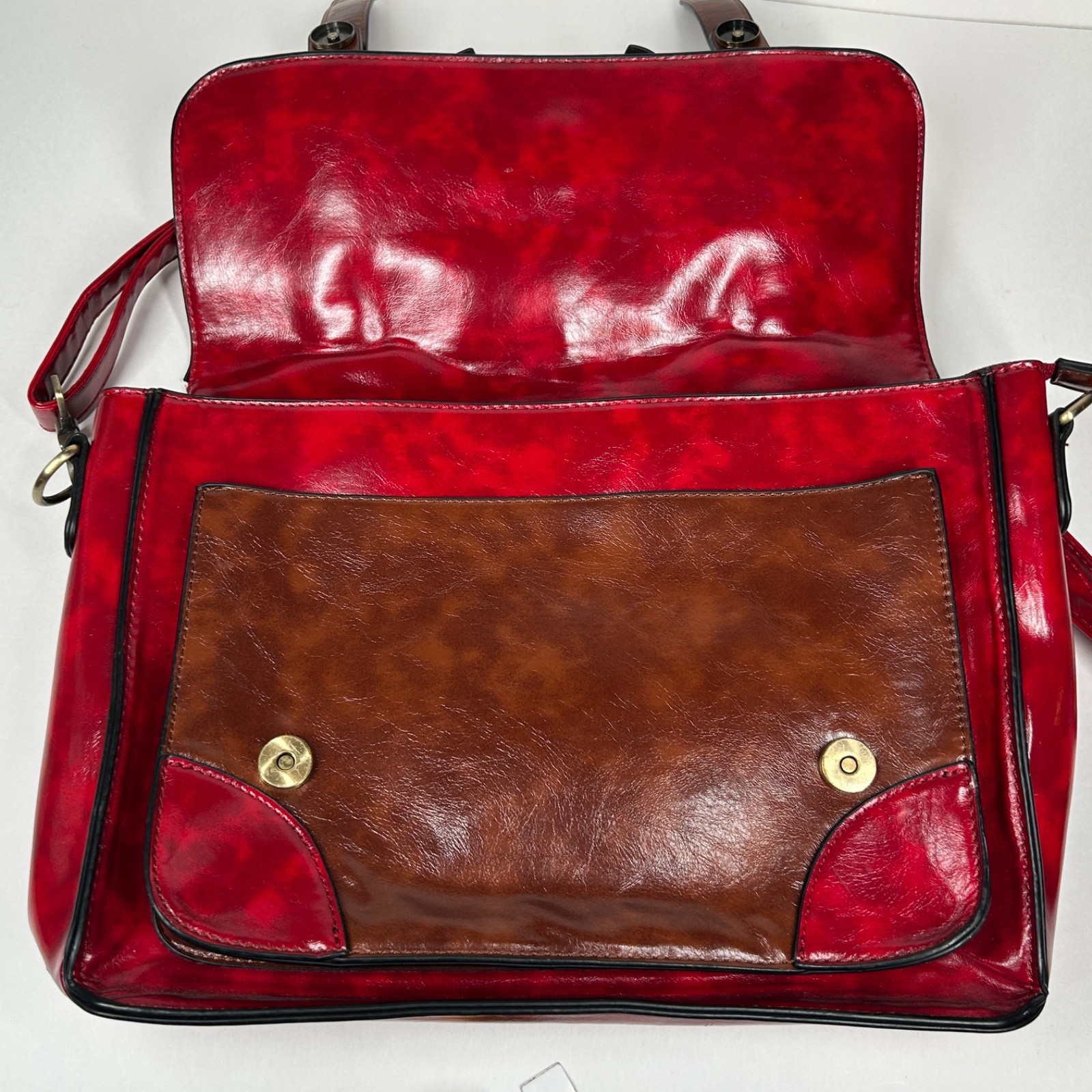 Ecosusi Messenger Bag Red Brown Faux PU Leather Bow Collegiate Crossbody Satchel