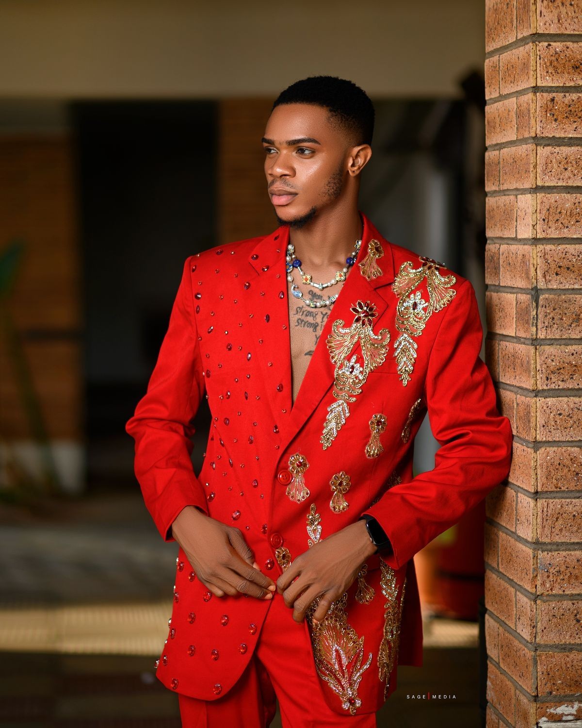 Luxury Prom Dinner Men’s Suits Beading Appliques Jacket Red 2Pcs Reglar Fit Coat