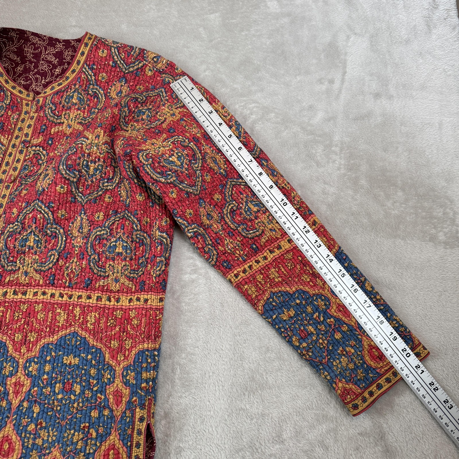 Vtg Orvis Reversible Quilted Jacket Womens M Paisley Boho Hippie Artsy Cardigan