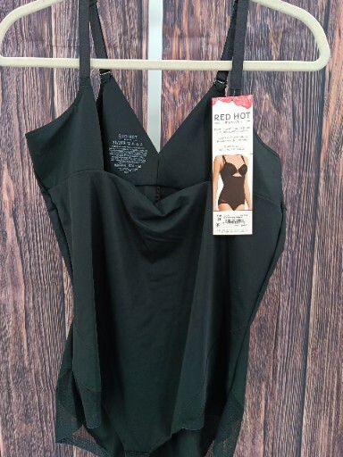 Red Hot Spanks Open Bust Panty Bodysuit 2X Very Black Shaping Level 2 10-AB8