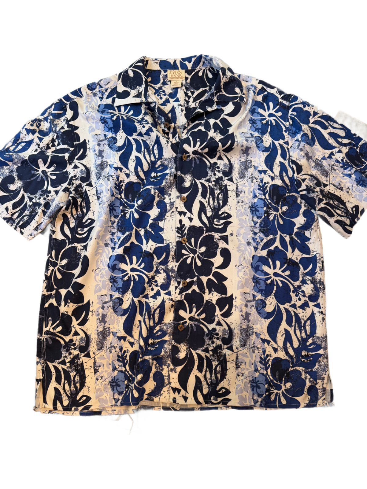 Jos. A. Bank Blue and white silk hawaiian shirt L EUC
