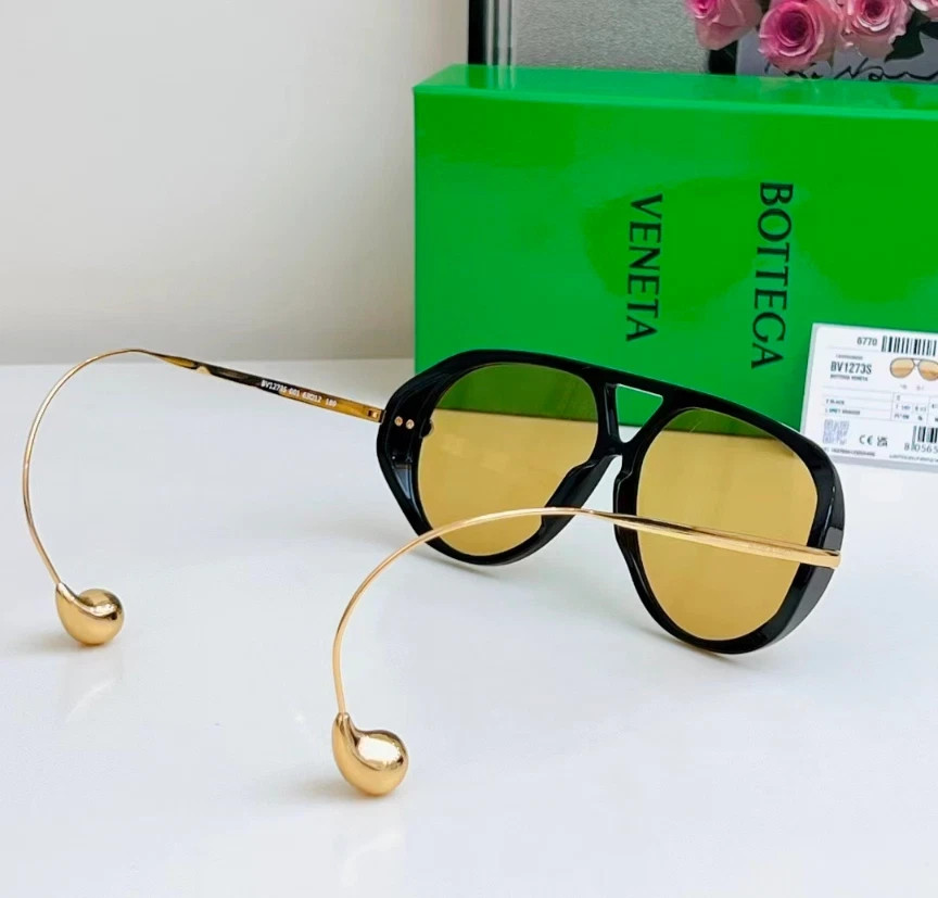 Bottega Veneta Drop Pilot sunglasses BV1273 Black/Yellow With Case New