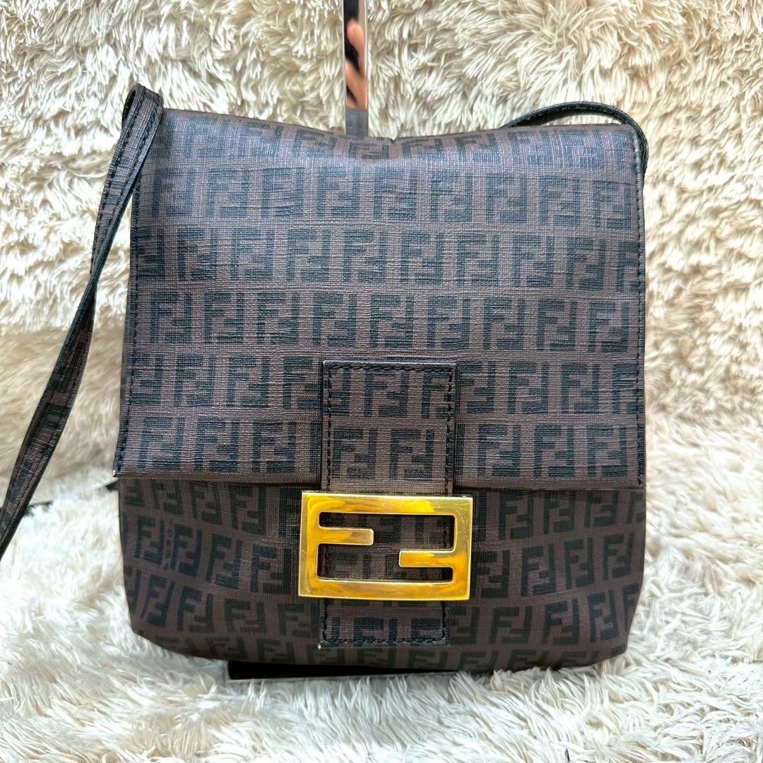 Auth FENDI Mamma Baguette Zucca Shoulder Bag Brown PVC Canvas FF Logo Japan