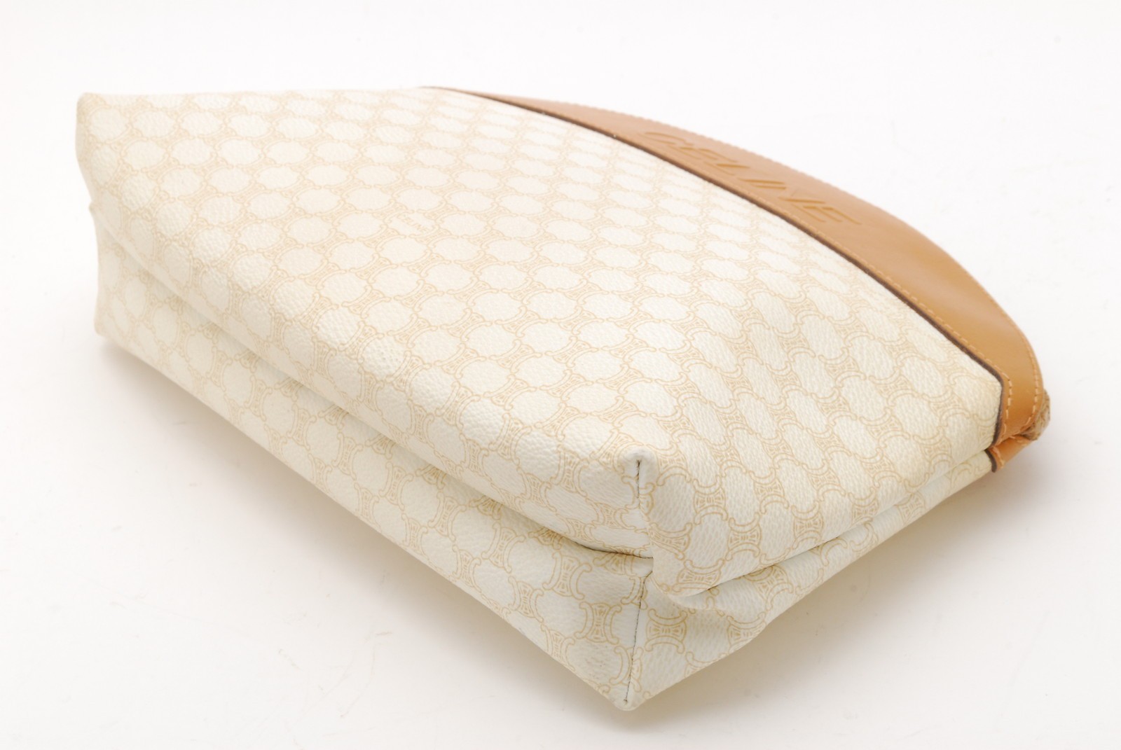 CELINE Vintage Clutch Hand Bag Pouch Macadam PVC Leather White Brown Auth #1200