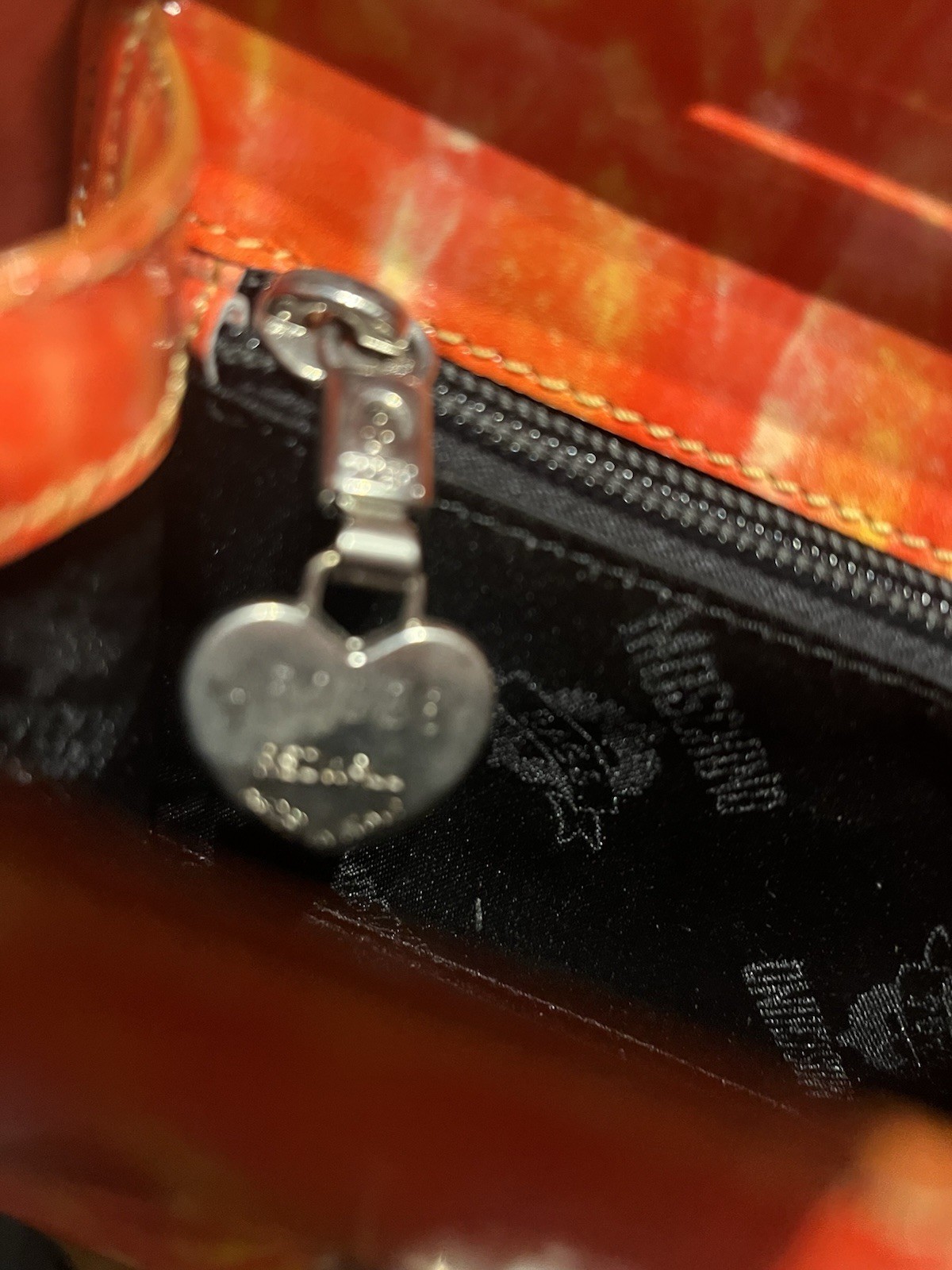 Vintage 90s Y2K Moschino Redwall Heart Locking Satchel Purse Orange Flames RARE