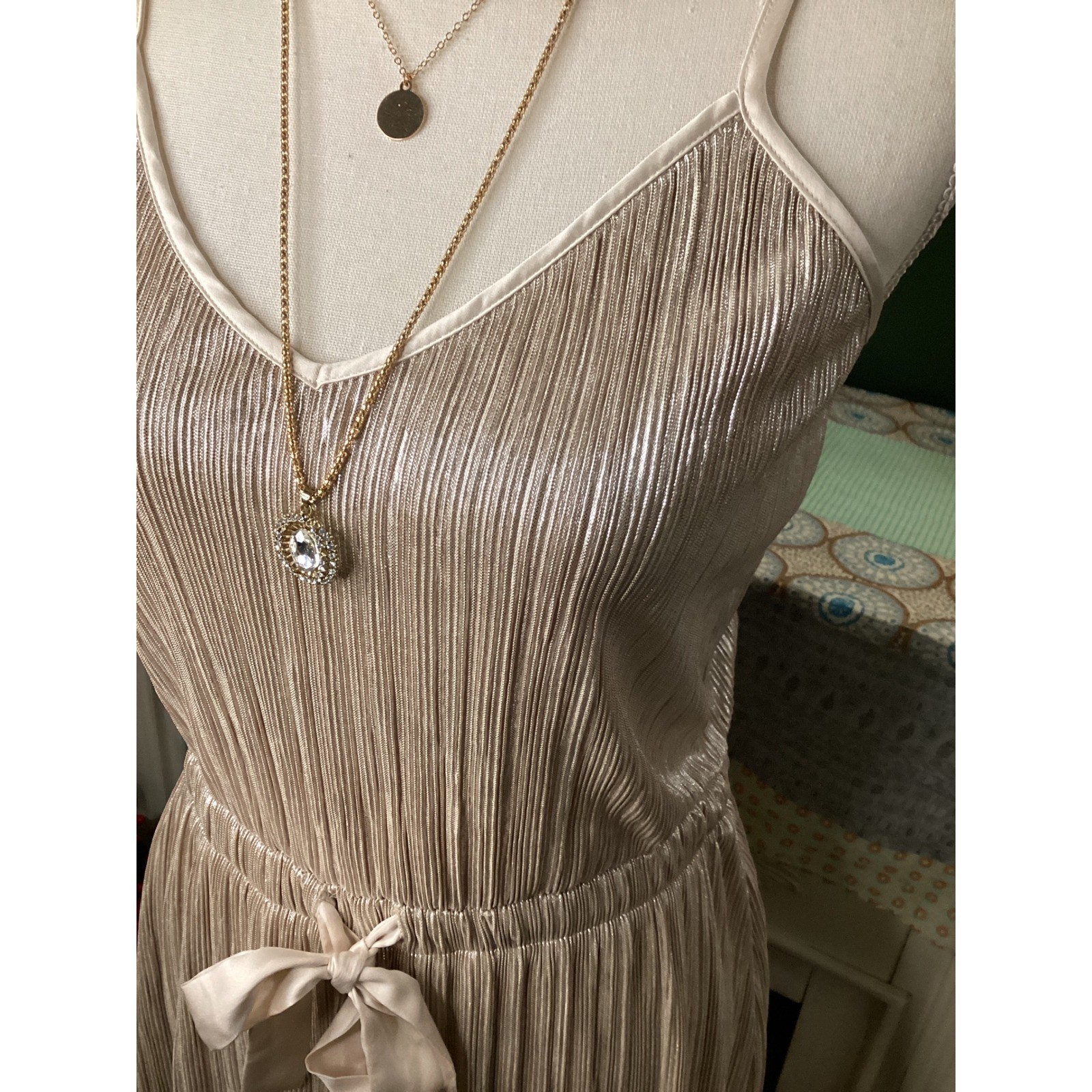 Victoria’s Secret Champagne Gold Pleated Romper Metallic Shimmer Sleepwear M
