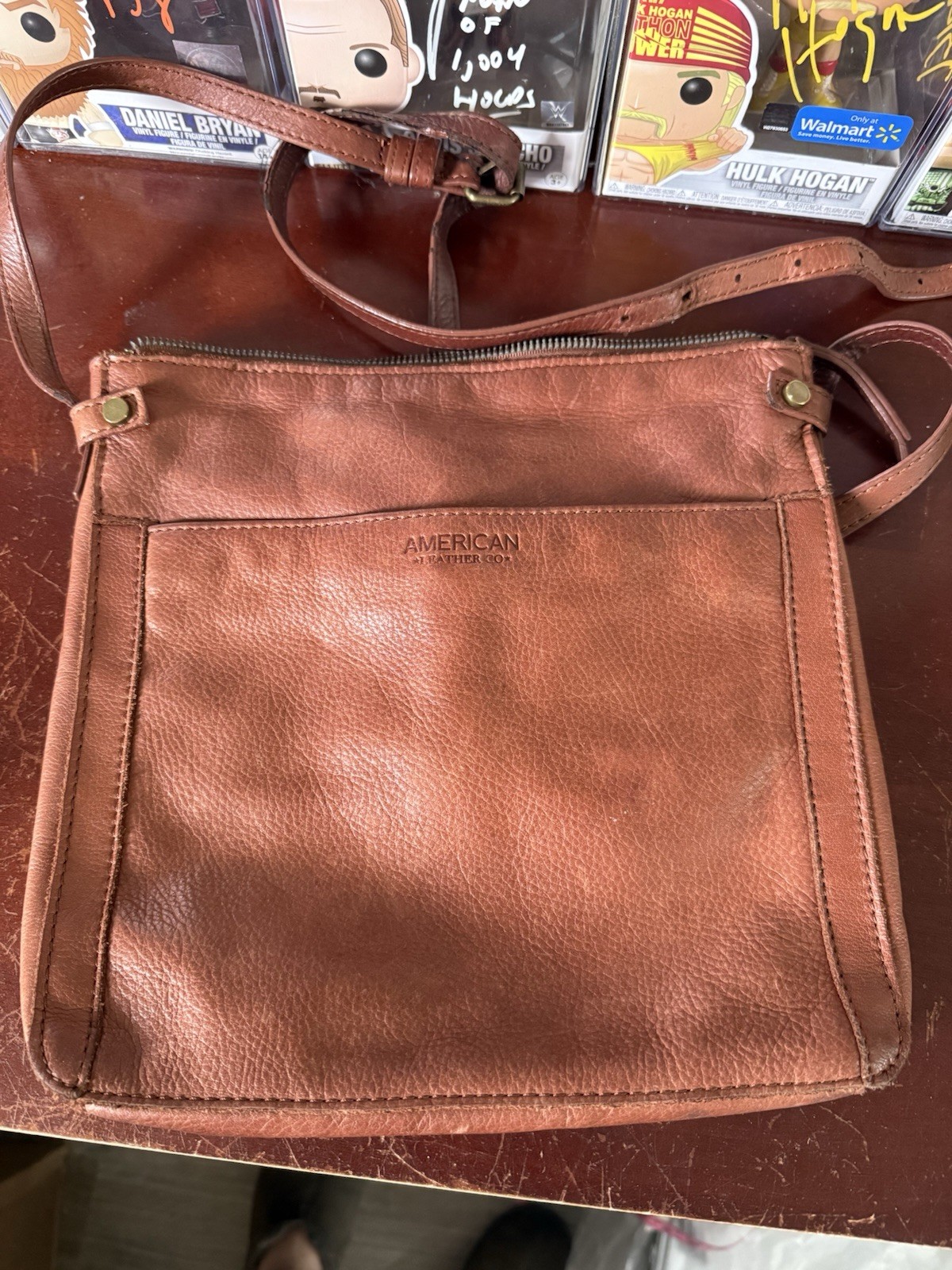 American Leather Co Top Zip Soft Crossbody Bag – Brown – Good