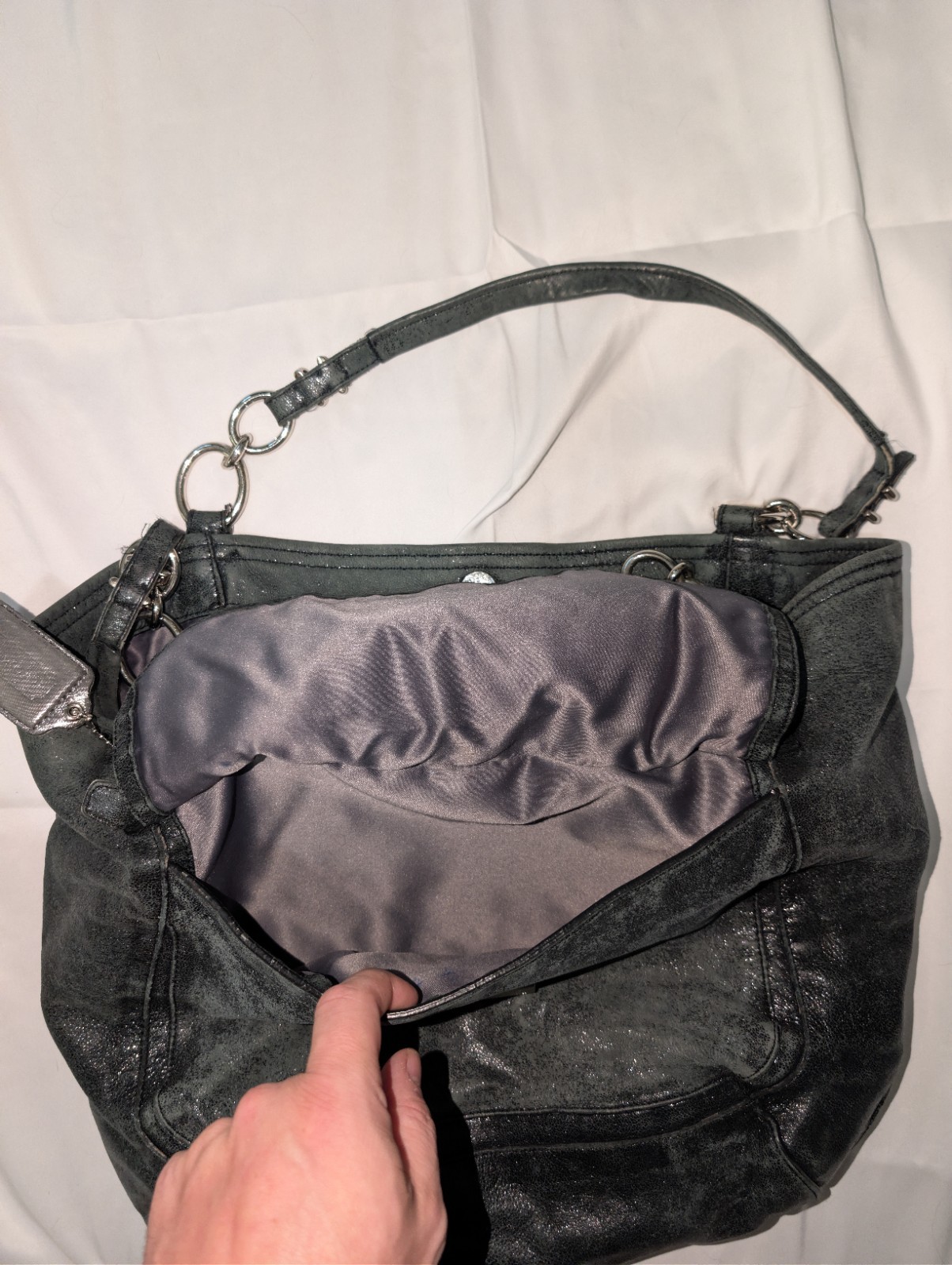 Coach Kristin Pinnacle Leather Tote Bag F19385 Black Shimmer