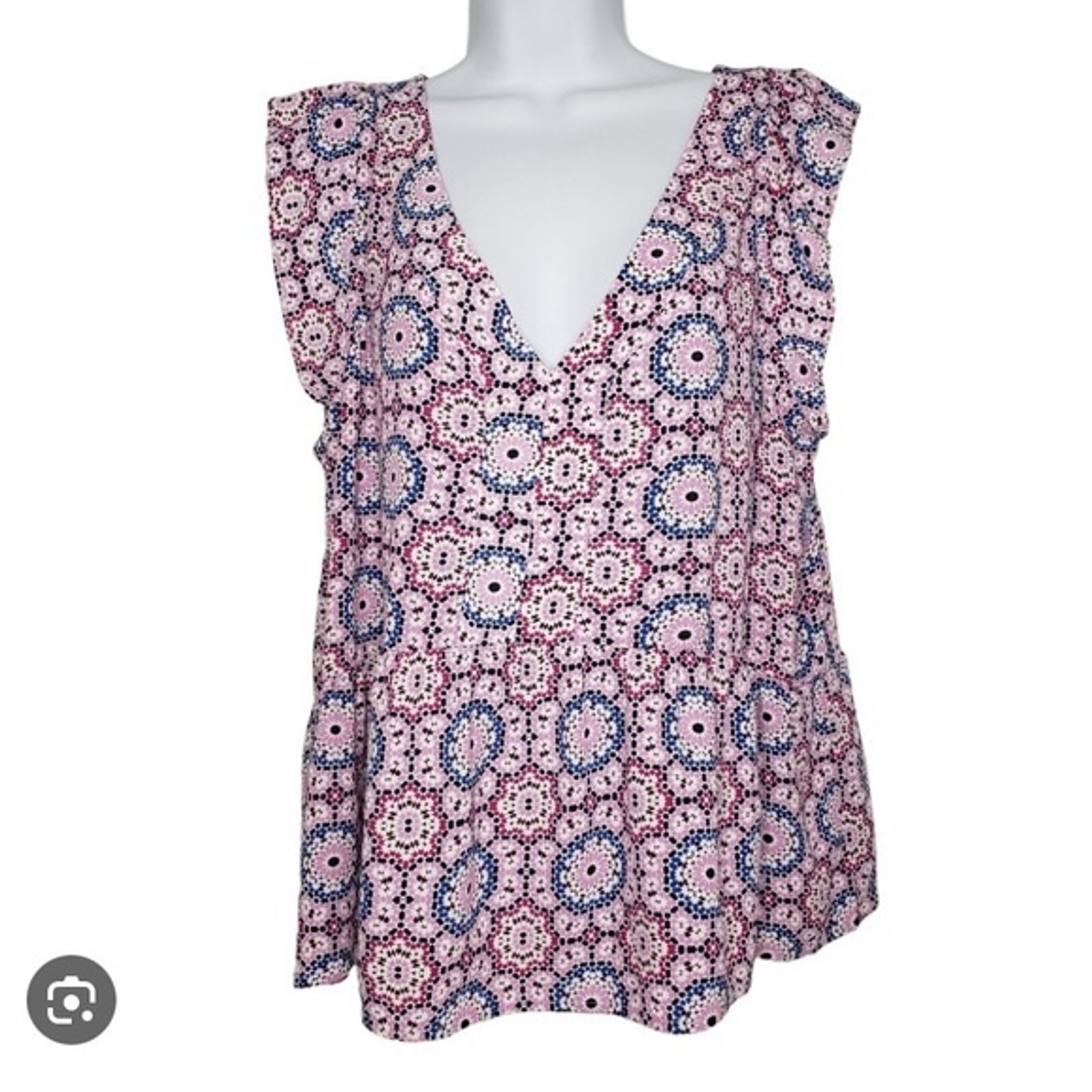 LOFT Peplum V-Neck Blouse Frills Radial Design Sleeveless – Size L