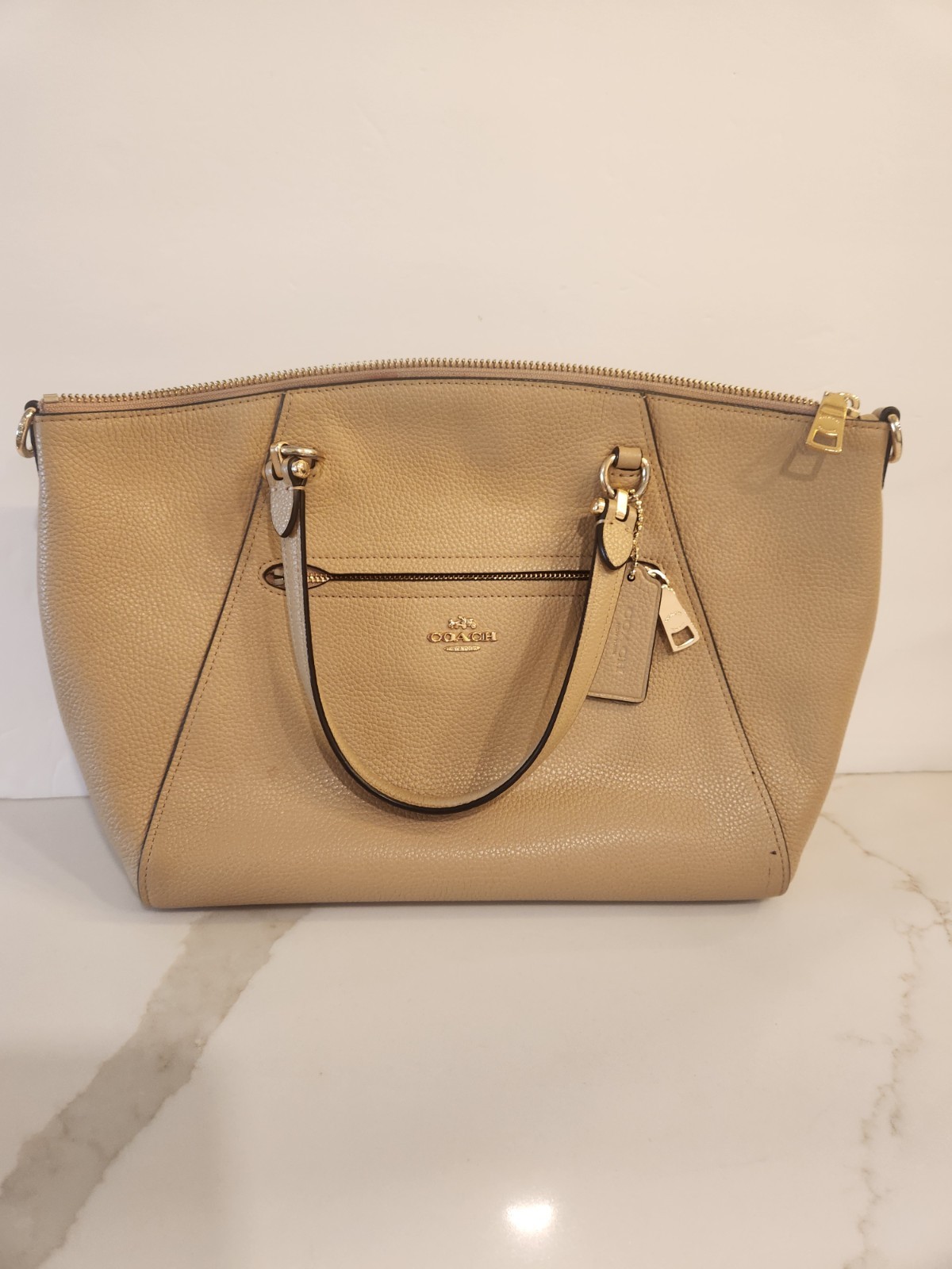 Coach Prairie Pebbled Leather Satchel Crossbody Women’s Handbag – Camel/Tan