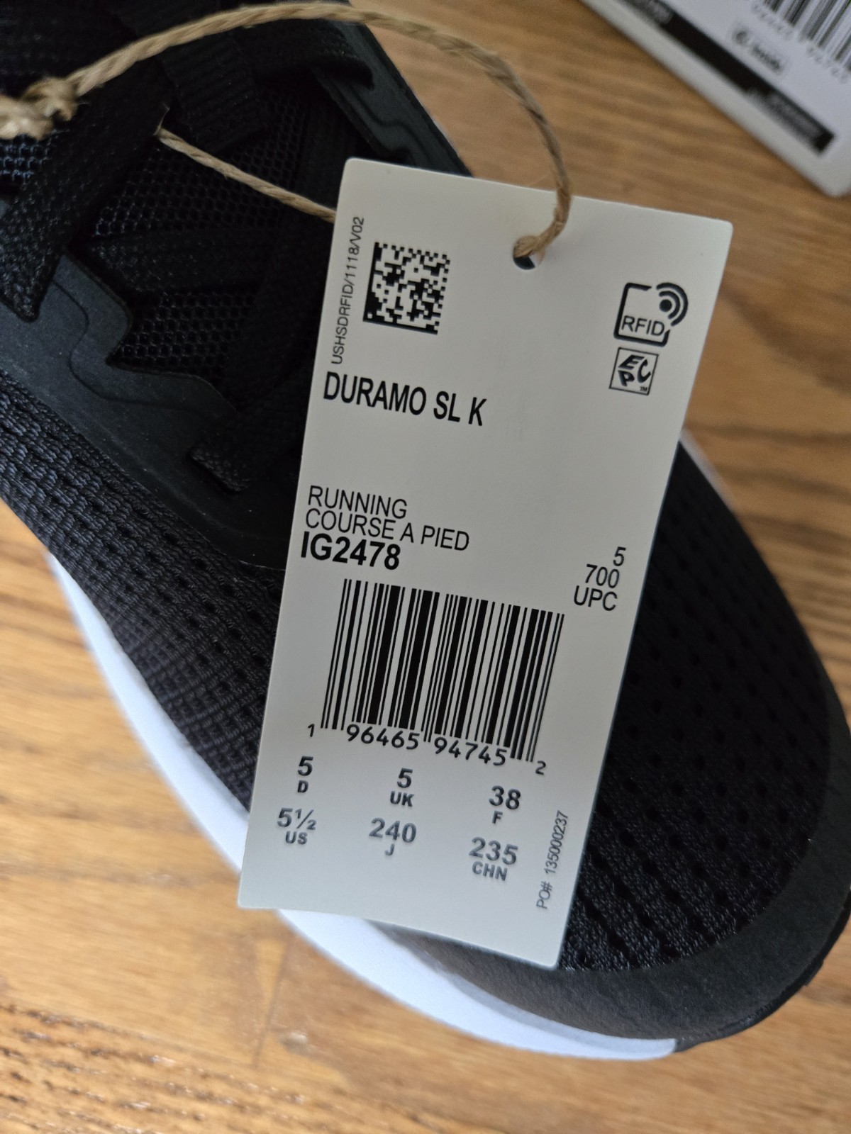 Adidas Duramo SL Running Sneakers, Black/White/Carbon, Size 5.5