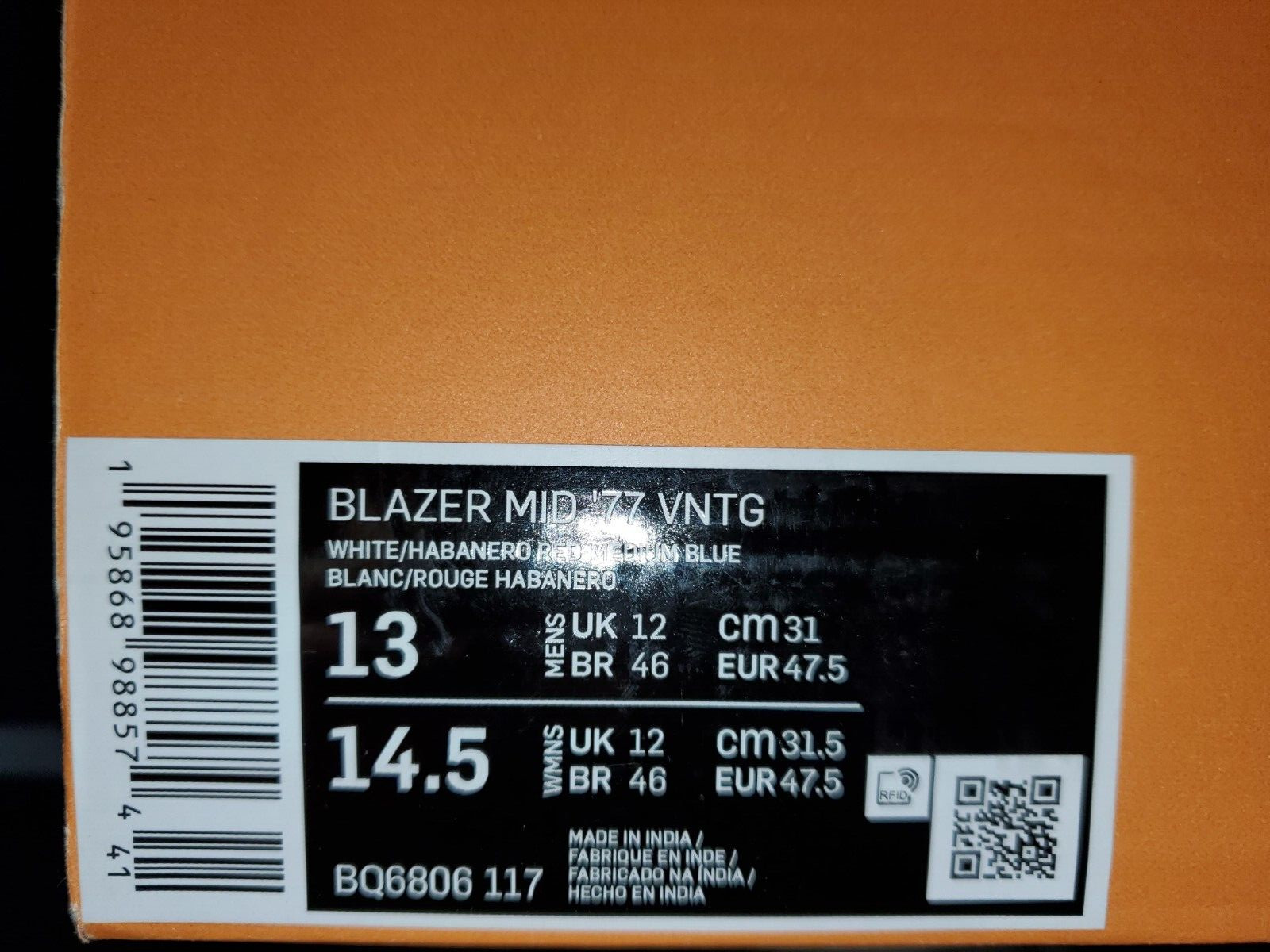Nike Blazer Mid 77 ‘Vintage Mismatched Swoosh’ size 13 BQ6806-117