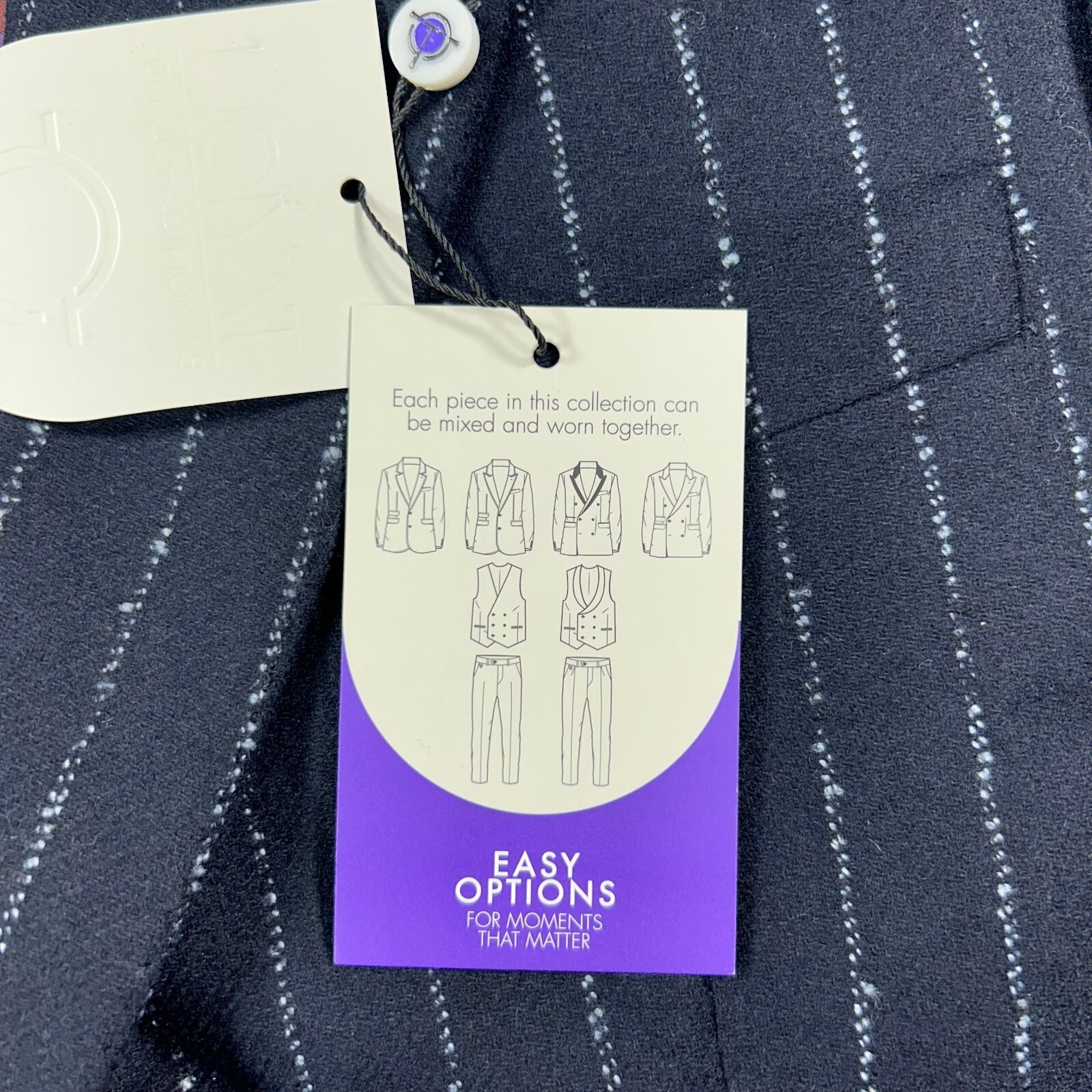 Tayion Collection Suit Jacket Mens 38R 38 Navy Blue Stripe Wool Stretch $425 NEW