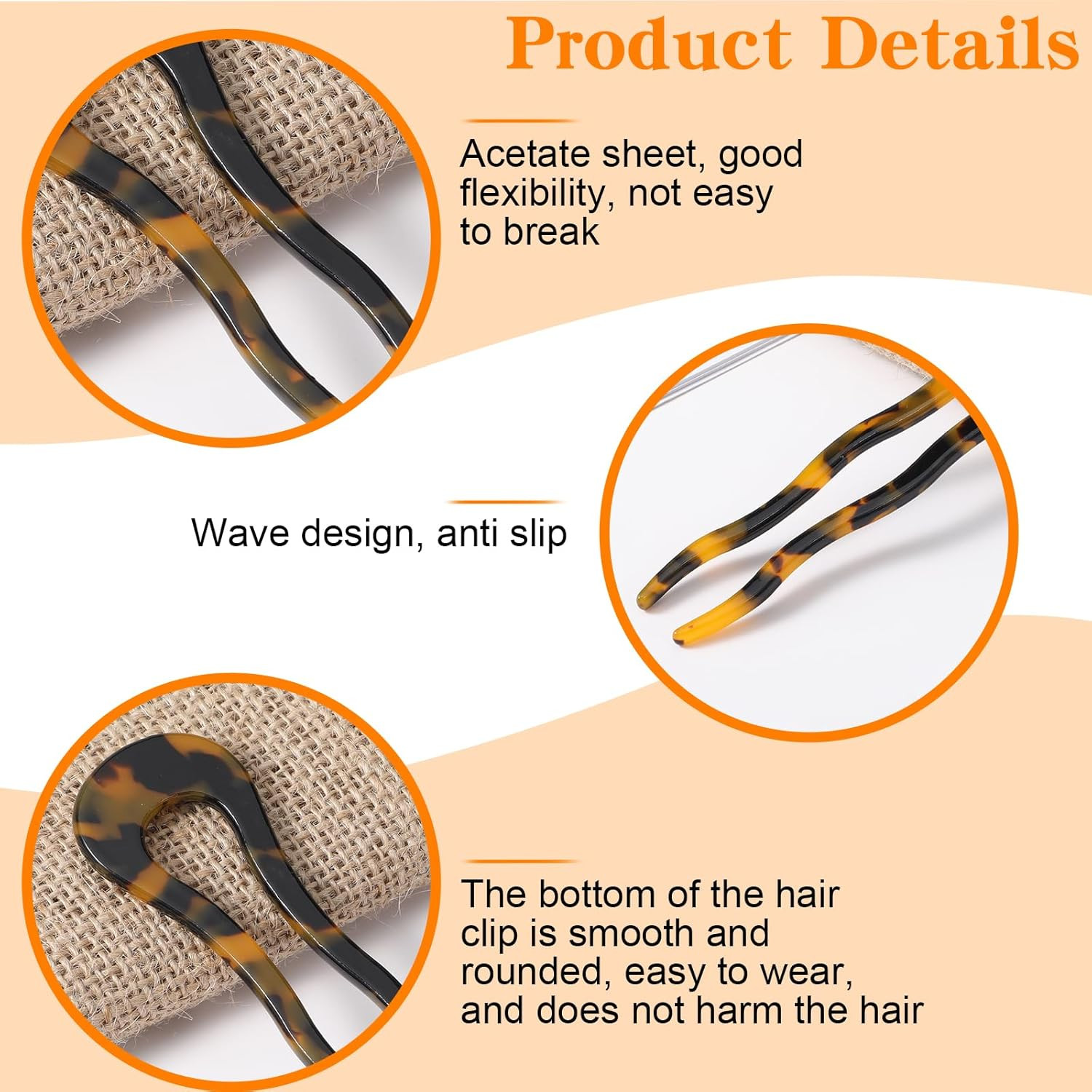 6 Pcs Tortoise Shell U Shaped Hair Pins for Thick Long Hair (Yellow, Beige)