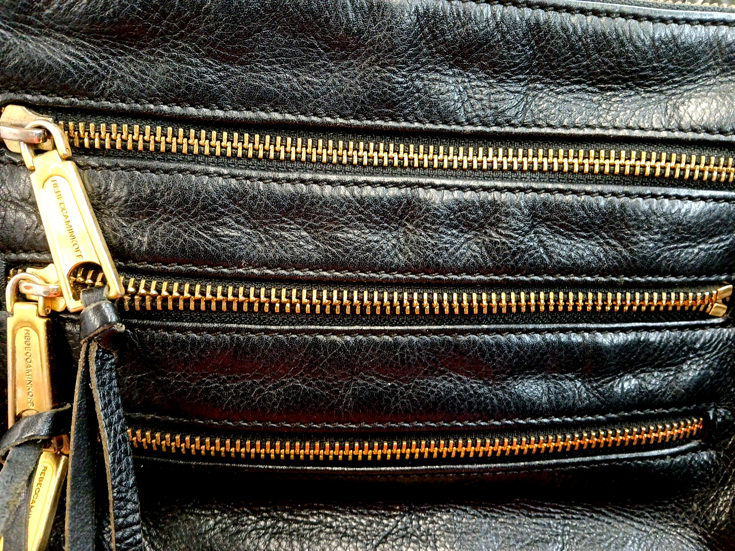 Rebecca Minkoff Black Pebbled Leather Zipper Chain Strap Fringe Crossbody Bag
