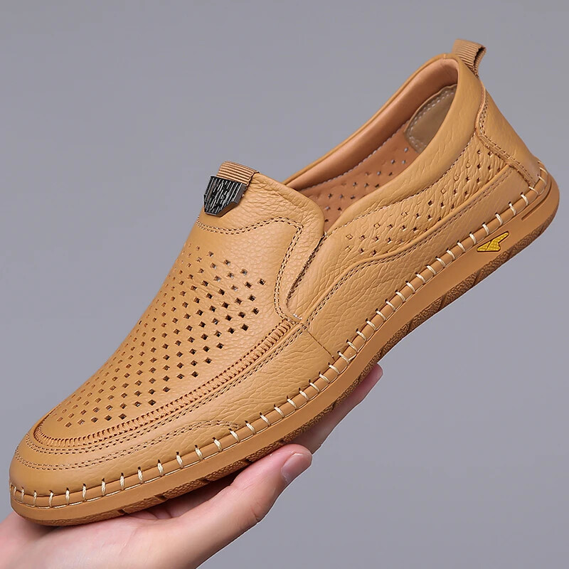 Men’s Casual Breathable Loafer Genuine Leather Moccasin Hollow Out Driving Shoes