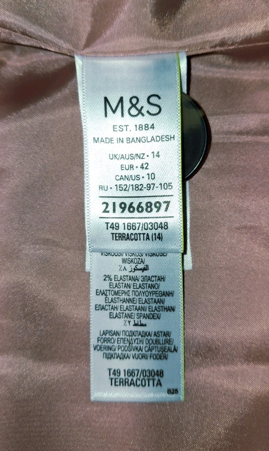 M&S Collection Car Coat Long Womens UK14 Pink Terracotta Button Casual BNWT