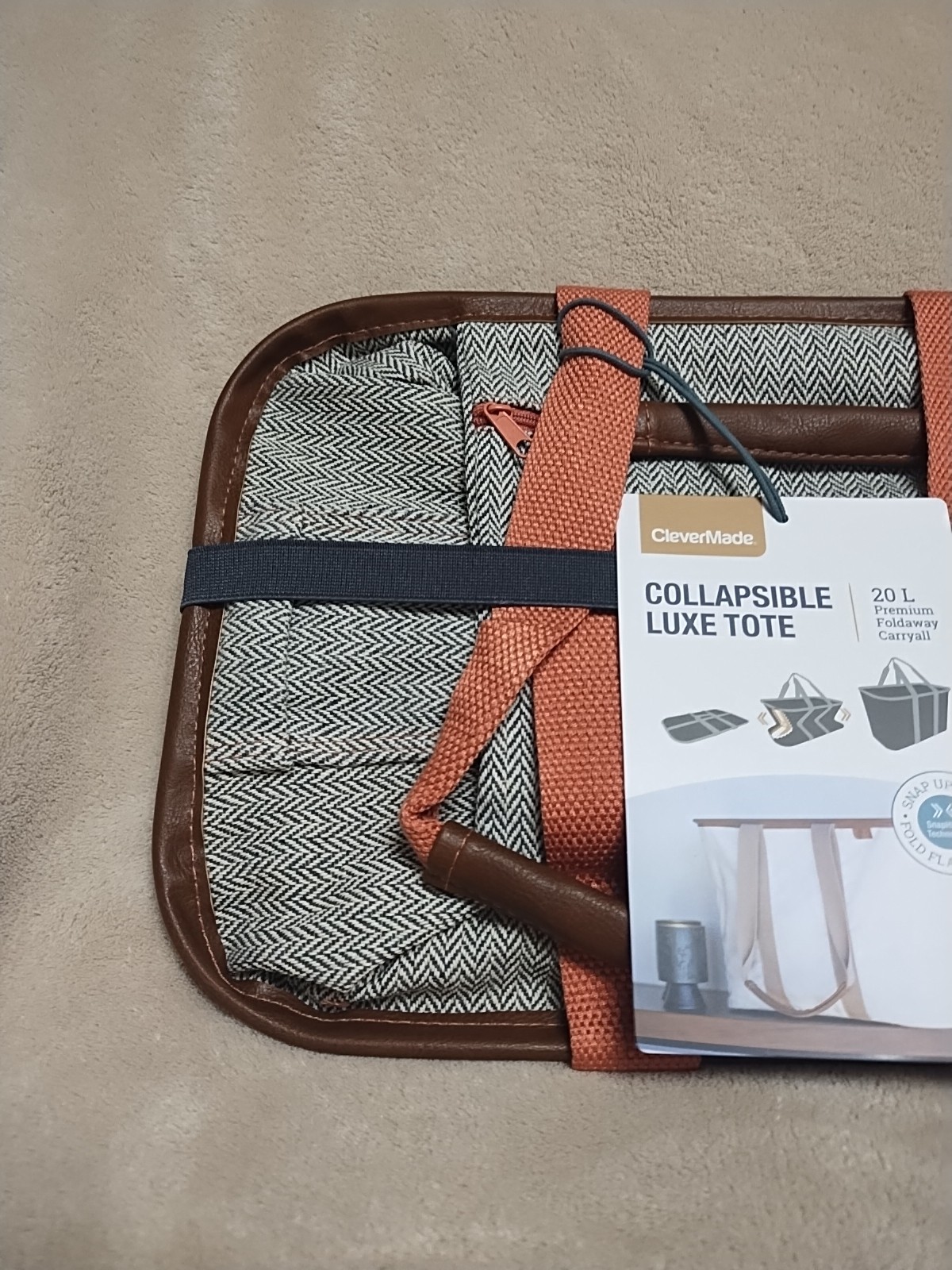 NEW Clevermade Collapsible LUXE Tote, Rose Herringbone – 20L