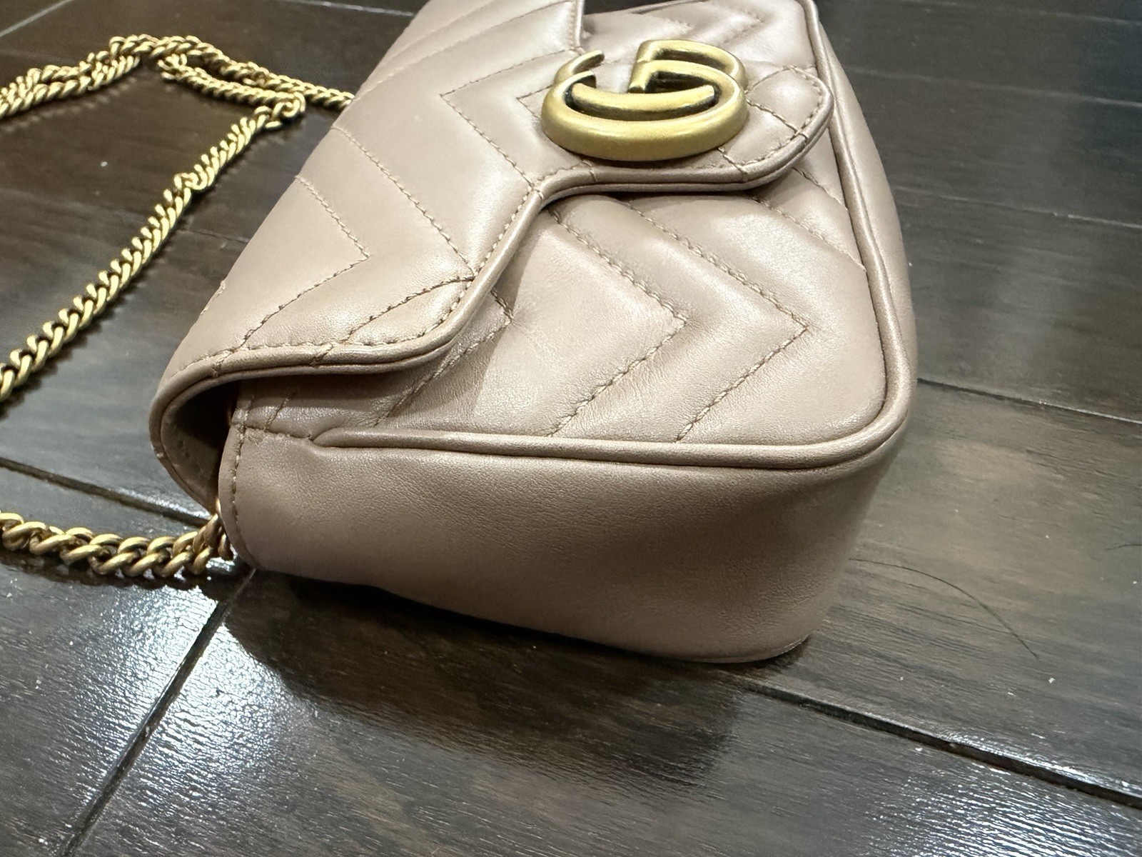 Gucci 476433 GG Marmont Matelasse Super Mini Bag Shoulder Porcelain Rose