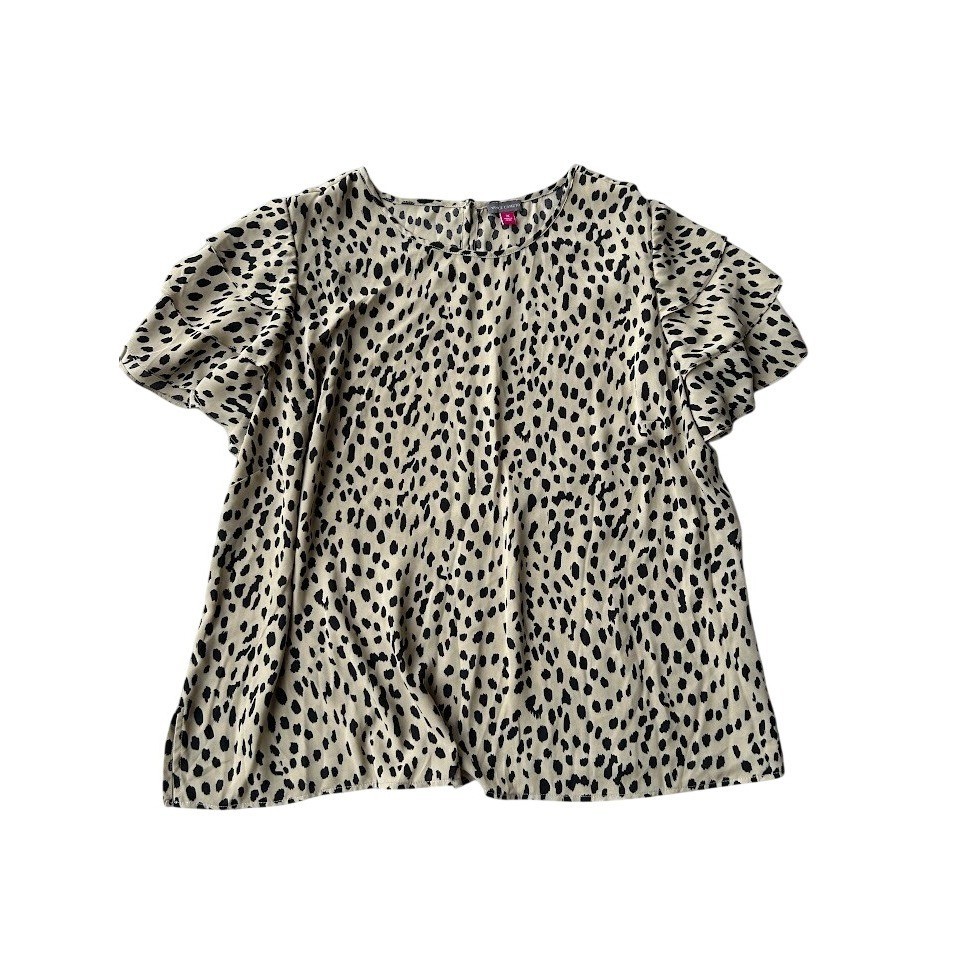 Vince Camuto Womens 3X Animal Spot Print Ruffle Sleeve Blouse Tan Black