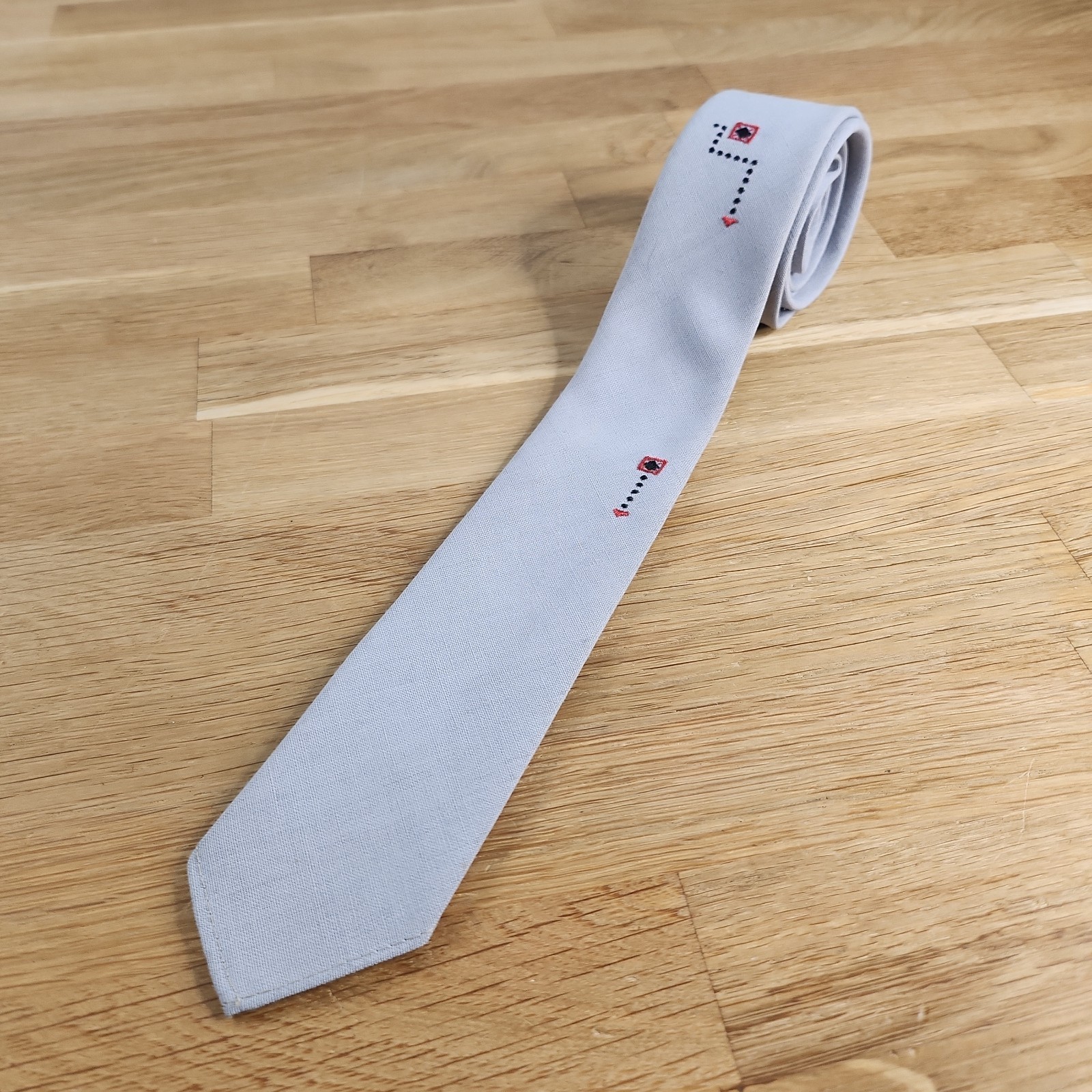 VTG Beau Brummell Palm Beach Tie Gray 53″ x 2″ Embroidery Atomic Rockabilly