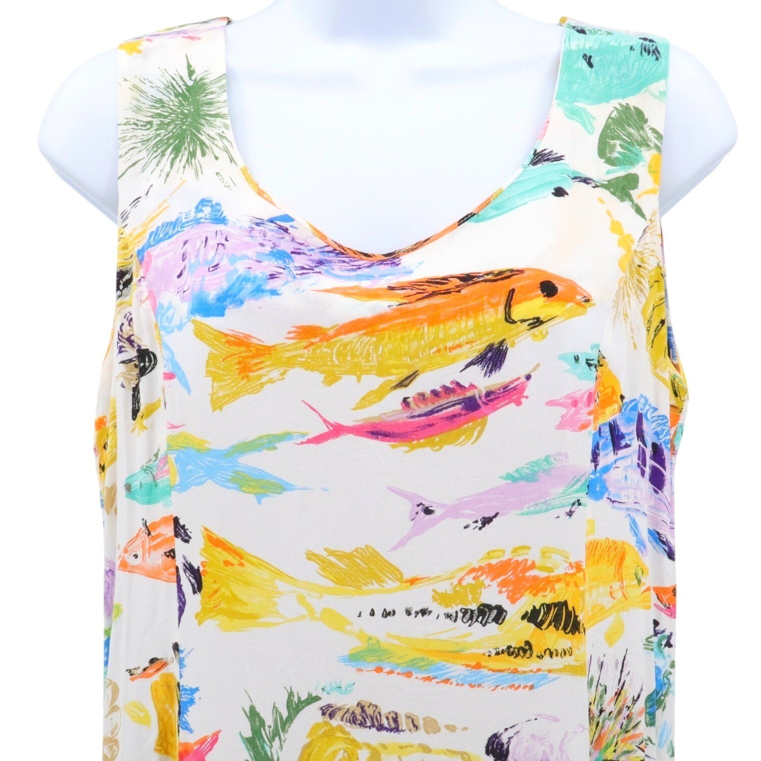 Jams World Tropical Fish Print Sleeveless Shift Dress 9 Art to Wear Hawaiian