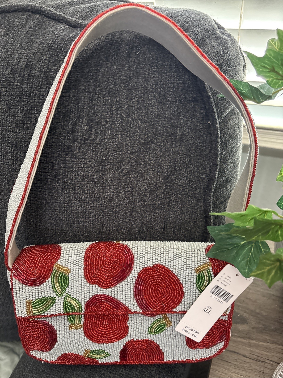 Anthropologie Fiona Beaded Bag Food Drink Apple Red Fruit Summer Purse NEW 🍎